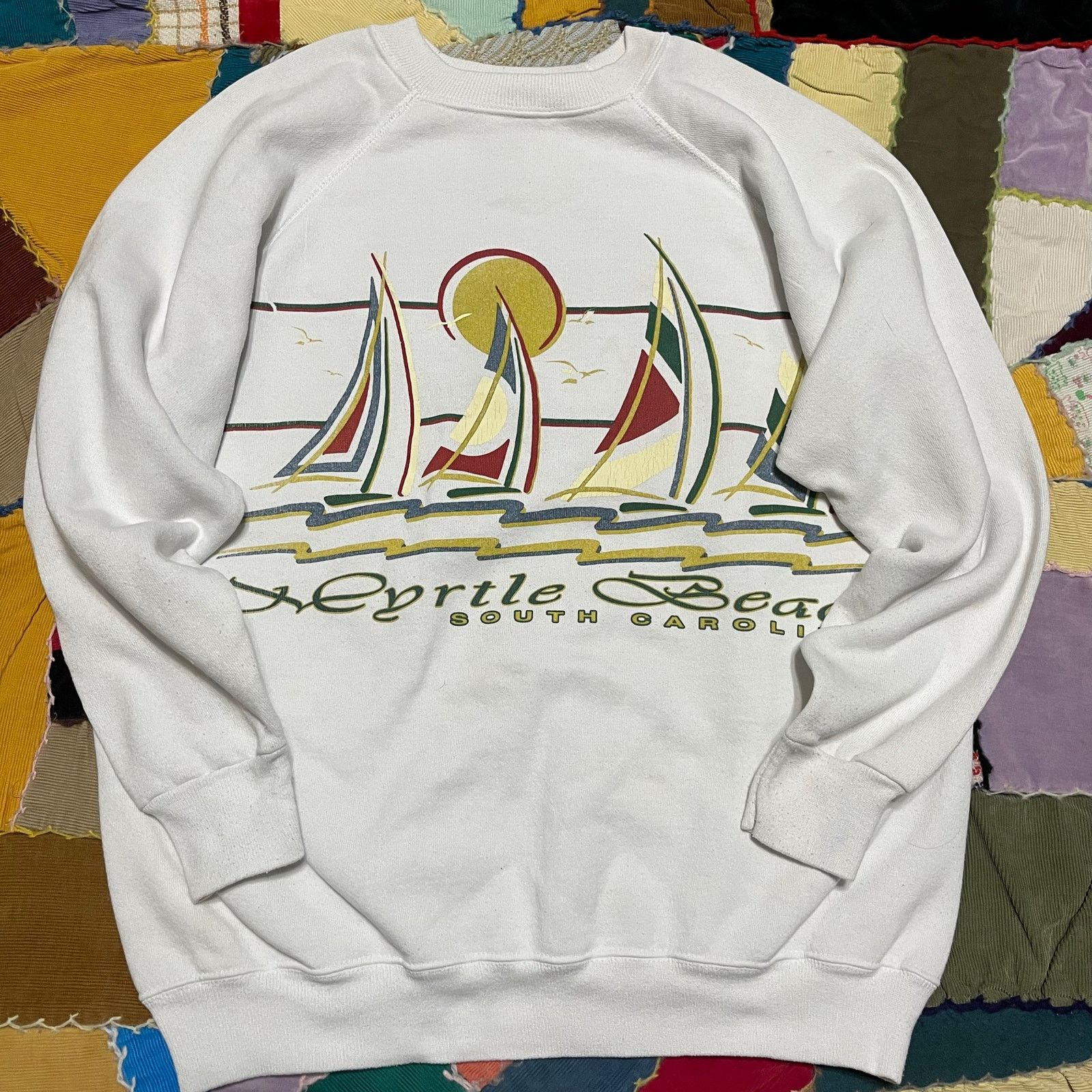 Hanes Vintage Myrtle Beach Double Sided White Crewneck Large / XL Size US L / EU 52-54 / 3 - 1 Thumbnail