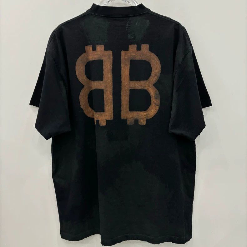 Balenciaga Balenciaga 23 FW Bitcoin Print Mud Dye Destruction Short Sl Size US L / EU 52-54 / 3 - 2 Thumbnail