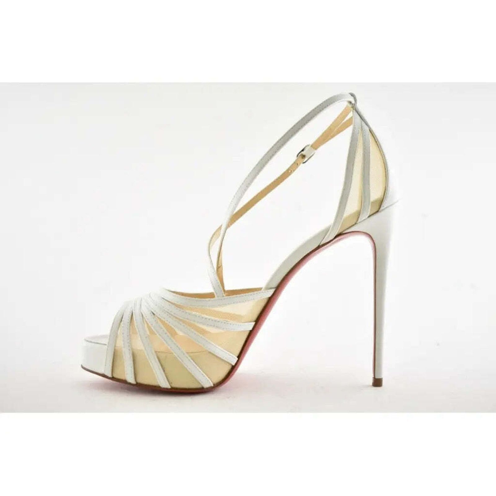 Christian Louboutin Filamenta 120 White Nude Mesh Cross Ankle Strap Heel Pump 42 Size US 12 / IT 42 - 9 Thumbnail