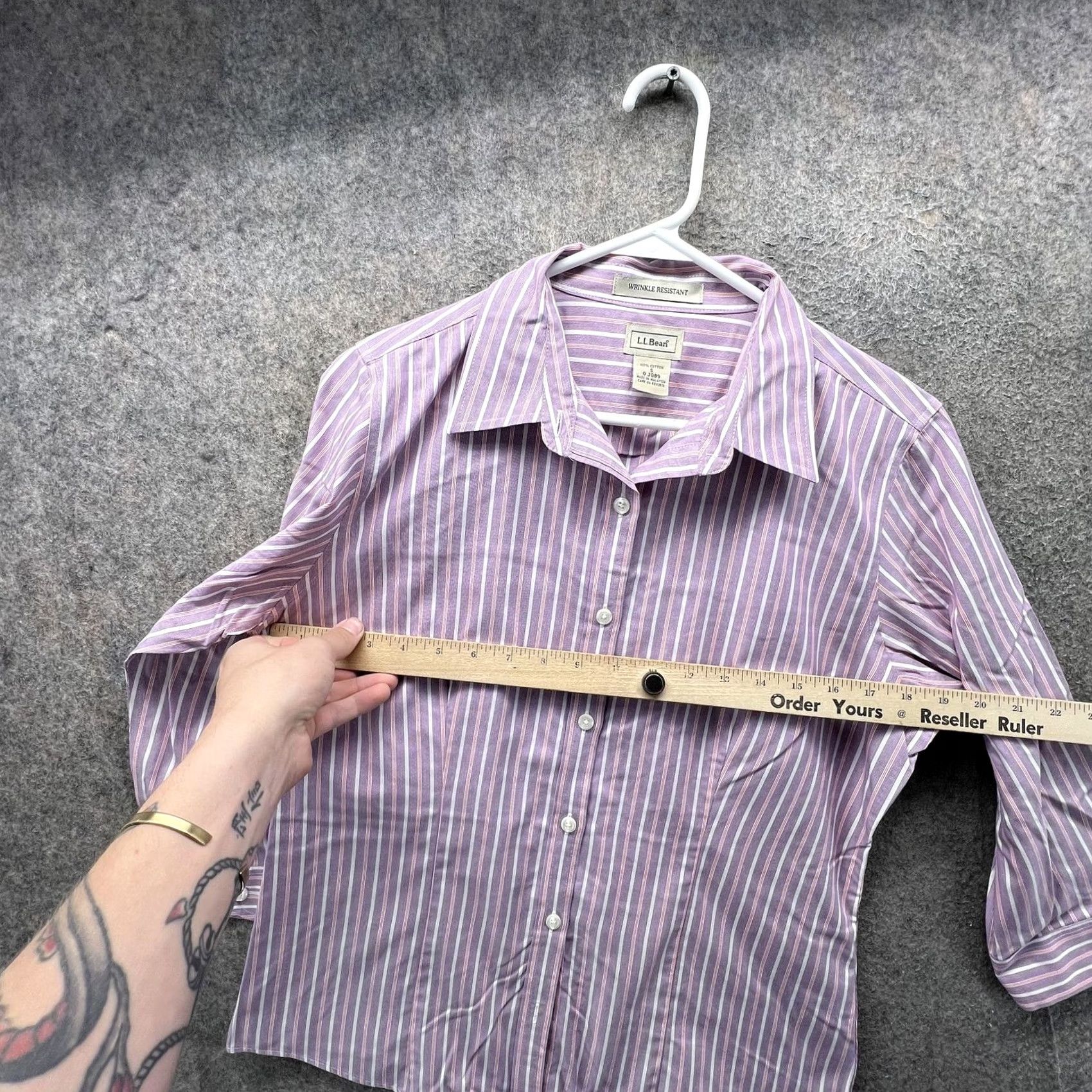 Vintage L.L. Bean Shirt Womens Small Purple Stripe Wrinkle Resistant 3/4 Sleeve Top Size S / US 4 / IT 40 - 4 Thumbnail