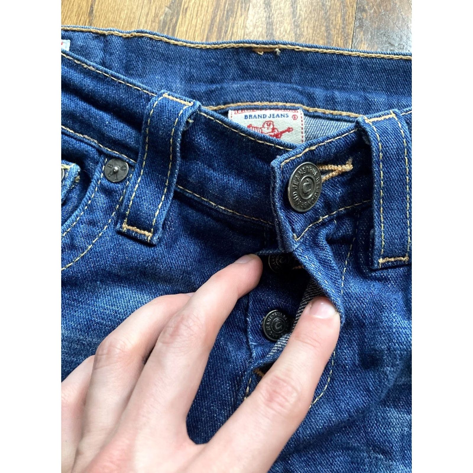 True Religion True Religion Jeans Womens 25 Cameron Lady Godiva Stretch Button Fly Flap Pocket Denim Blue Pocket Embroidered Belt Loops Y2K Regular Womens Size 42" / US 20 - 7 Thumbnail