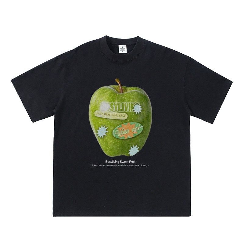Japanese Brand Men's Loose Casual Short-Sleeve T-Shirt with Apple Pattern Size US M / EU 48-50 / 2 - 1 Thumbnail