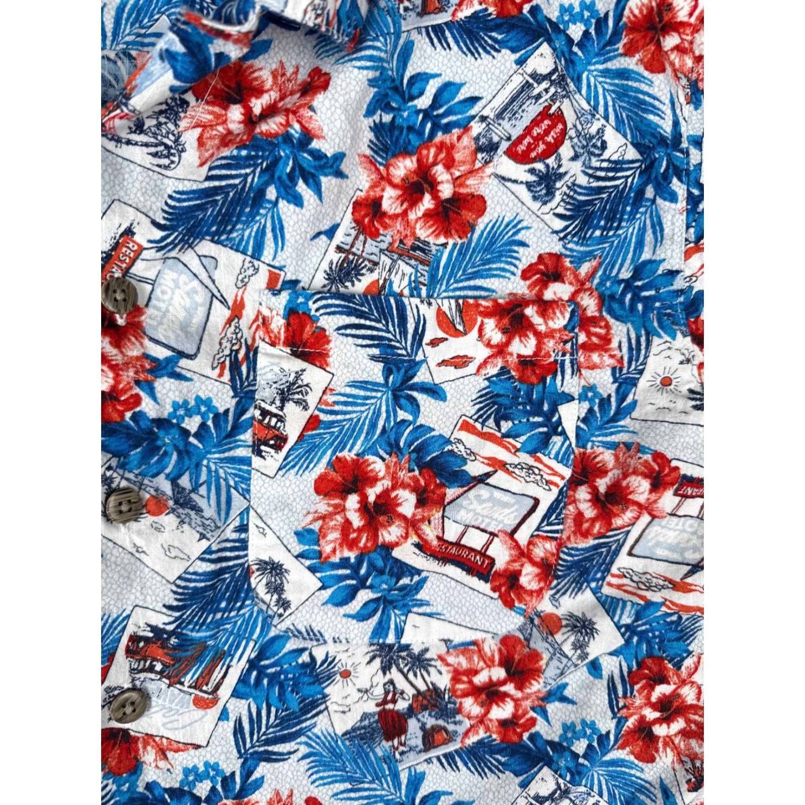 George George Button-Up Shirt Adult Medium White Floral Hawaiian Rayon Casual Mens Size US M / EU 48-50 / 2 - 6 Thumbnail