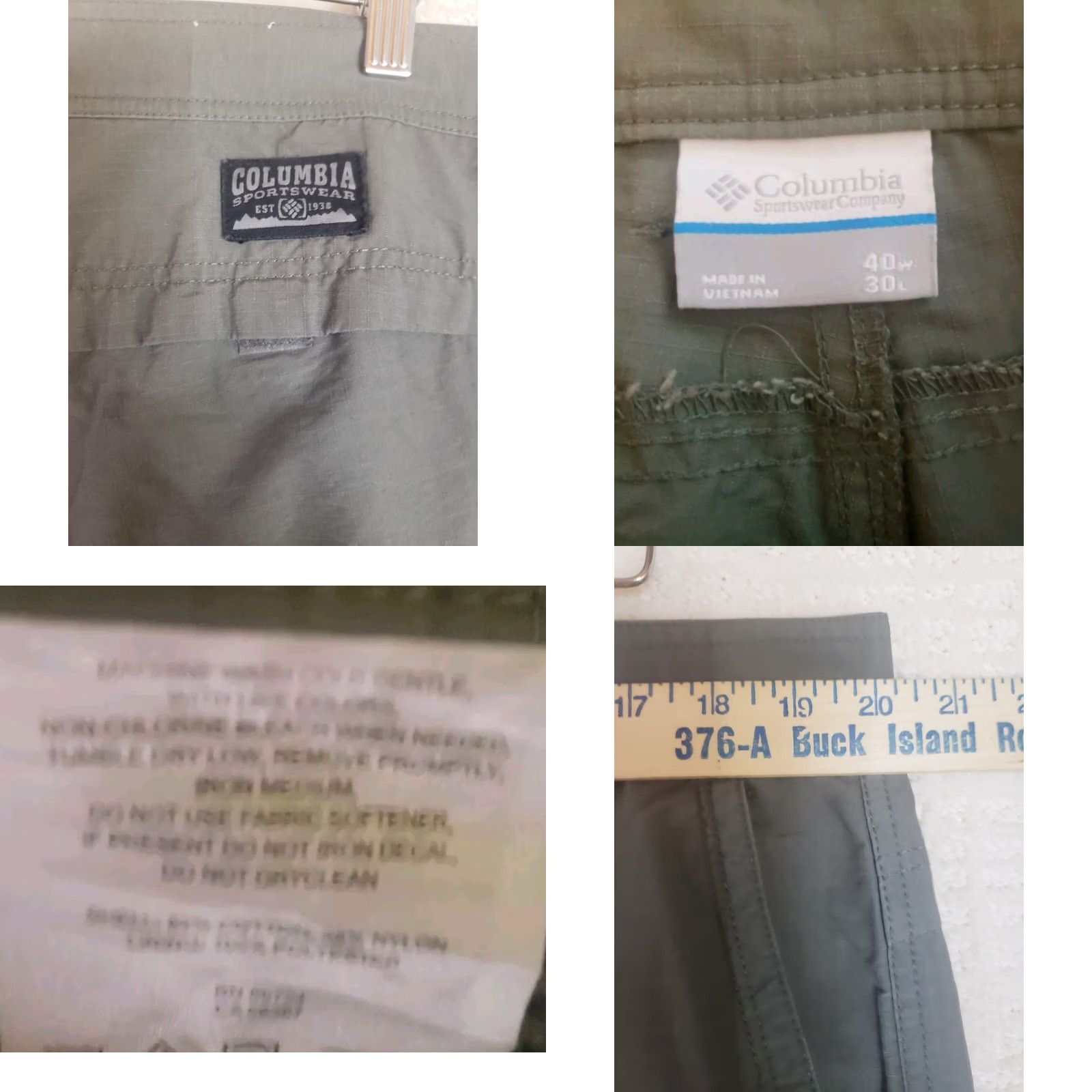 Vintage Columbia Sportswear Pants Men 40x30 Green Outdoor Hiking Relaxed Straight Flat Front Zip Pockets Water Resistant Size US 40 / EU 56 - 9 Thumbnail