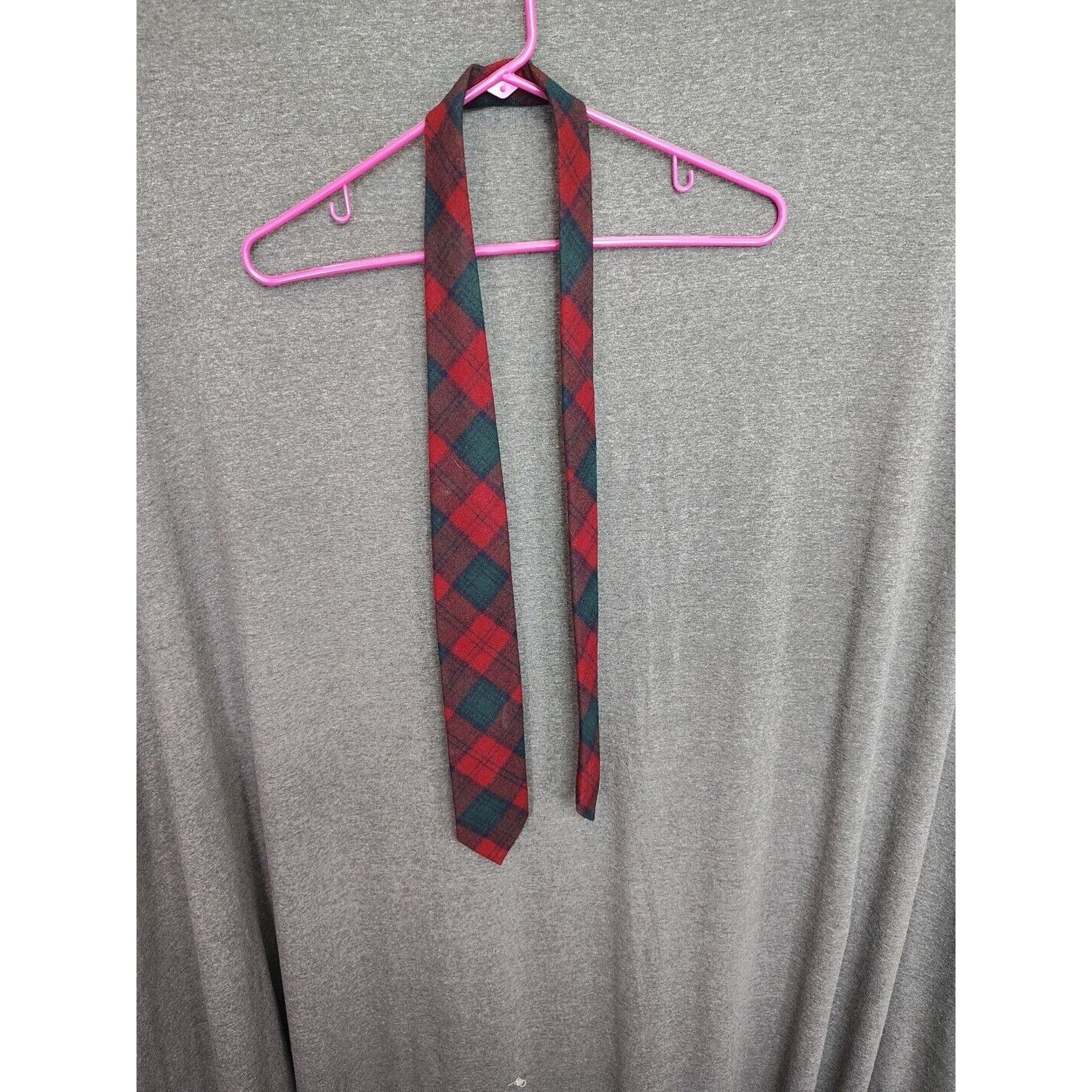 Pendleton Pendleton Neck Tie Mens Green Red Plaid Wool Made in USA Size ONE SIZE - 1 Thumbnail