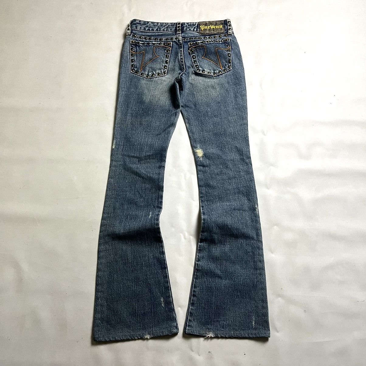 Tornado Mart 🌪️HOT🔥00s Japanese Brand Parvenu Flared studed denim pants Size US 27 - 5 Thumbnail