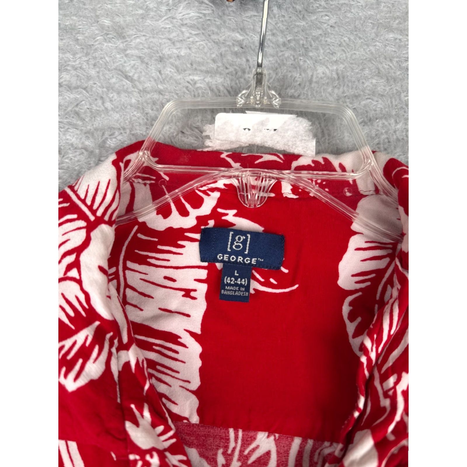 George George Shirt Adult Large Red White Floral Palm Button Up Hawaiian 100% Rayon Size US L / EU 52-54 / 3 - 7 Thumbnail