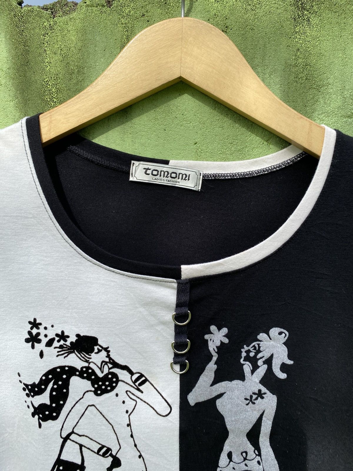 Japanese Brand Tomomi Ladies Fashion Split Two-Tone Monochrome Illustration Size M / US 6-8 / IT 42-44 - 2 Thumbnail