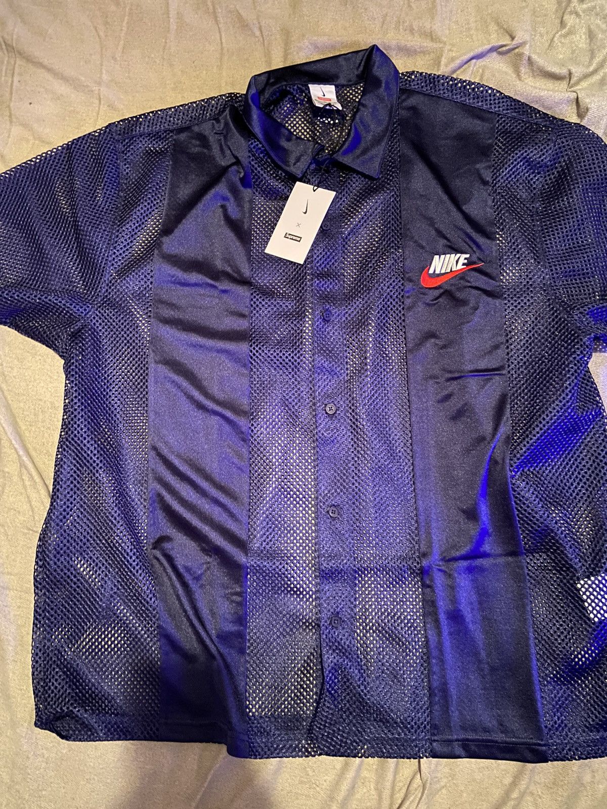 Supreme Supreme Nike Mesh S/S Shirt Navy size XL | Grailed