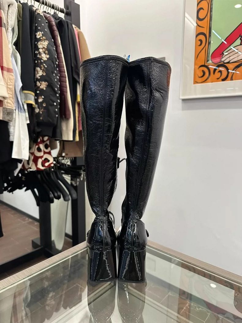 Prada MiuMiu Black and White Women’s Long Boots -2505 Size US 7.5 / EU 40-41 - 4 Thumbnail