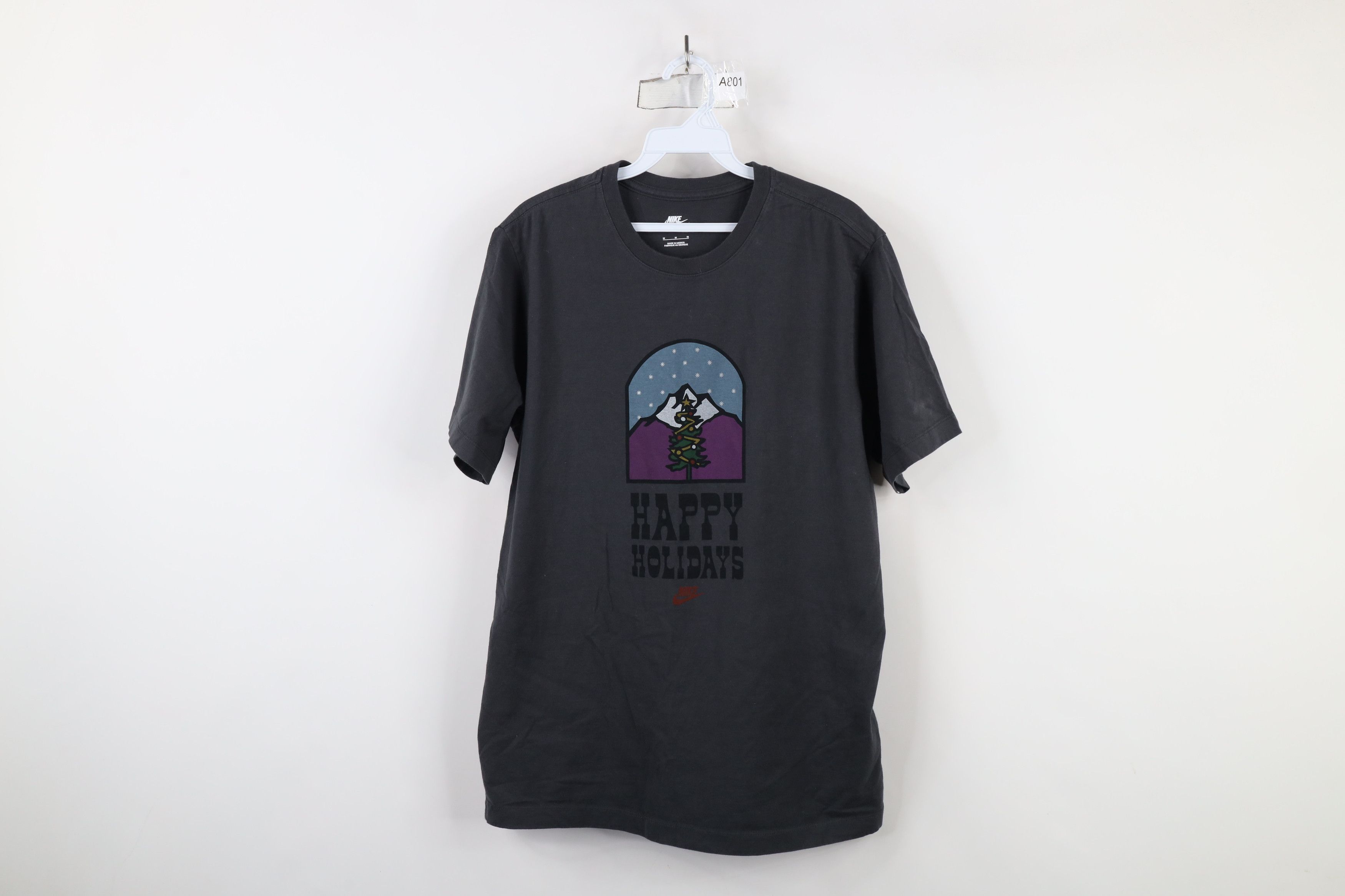 Nike × Vintage Nike Faded Swoosh Happy Holidays Christmas T-Shirt Gray Size US M / EU 48-50 / 2 - 1 Thumbnail