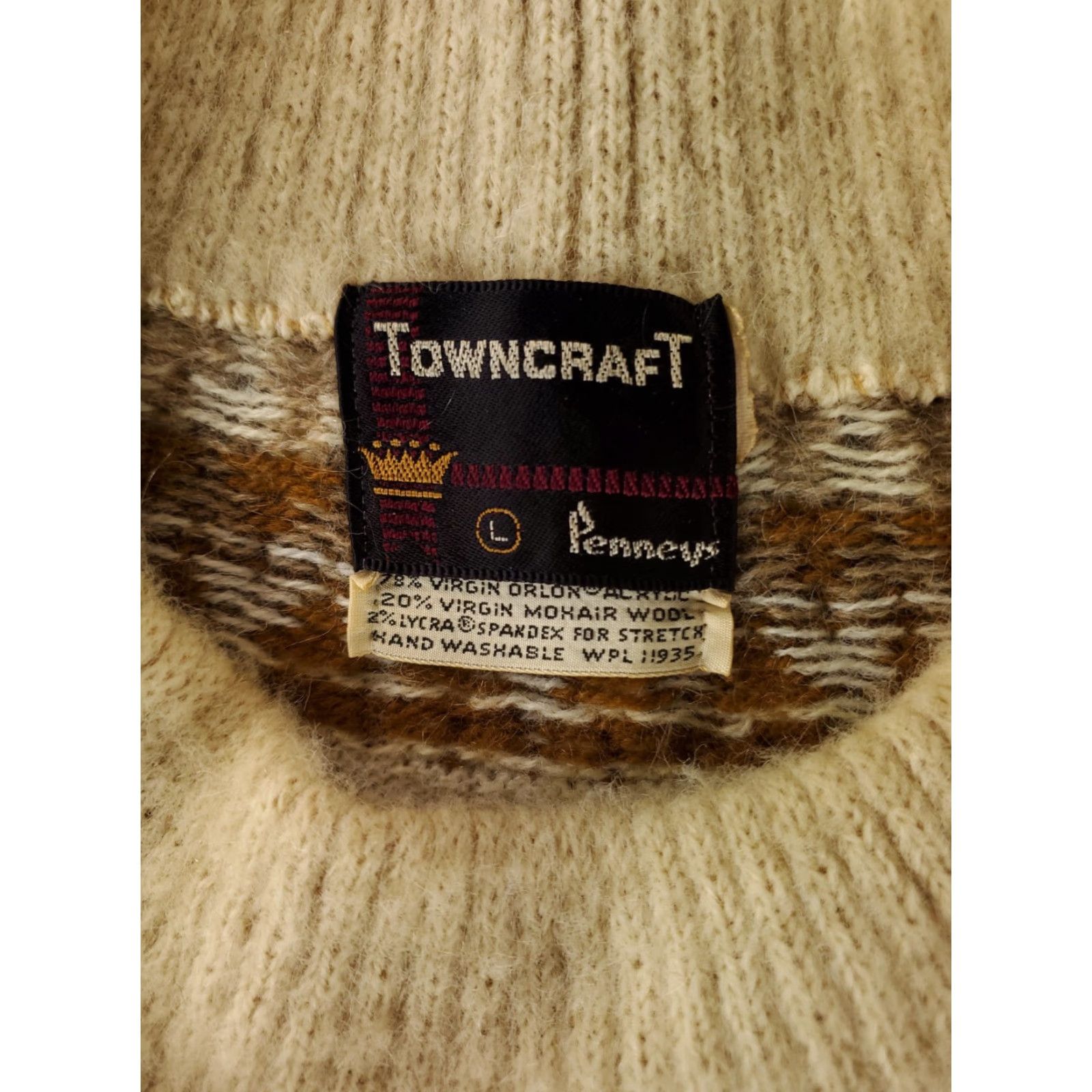 Vintage VINTAGE TownCraft Sweater Fair Isle Ivory L Mens Cream Fuzzy Acrylic Mohair Nordic 60s Pullover Size US L / EU 52-54 / 3 - 2 Thumbnail