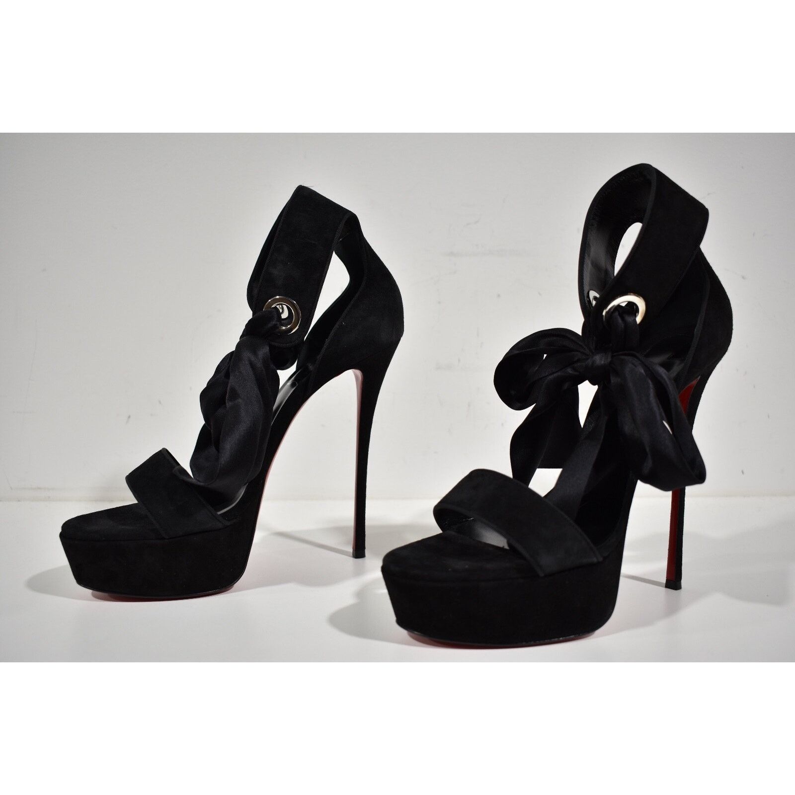 Christian Louboutin Torrida Alta 150 Black Silk Bow Platform Sandal Heel Pump 42 Size US 12 / IT 42 - 10 Thumbnail