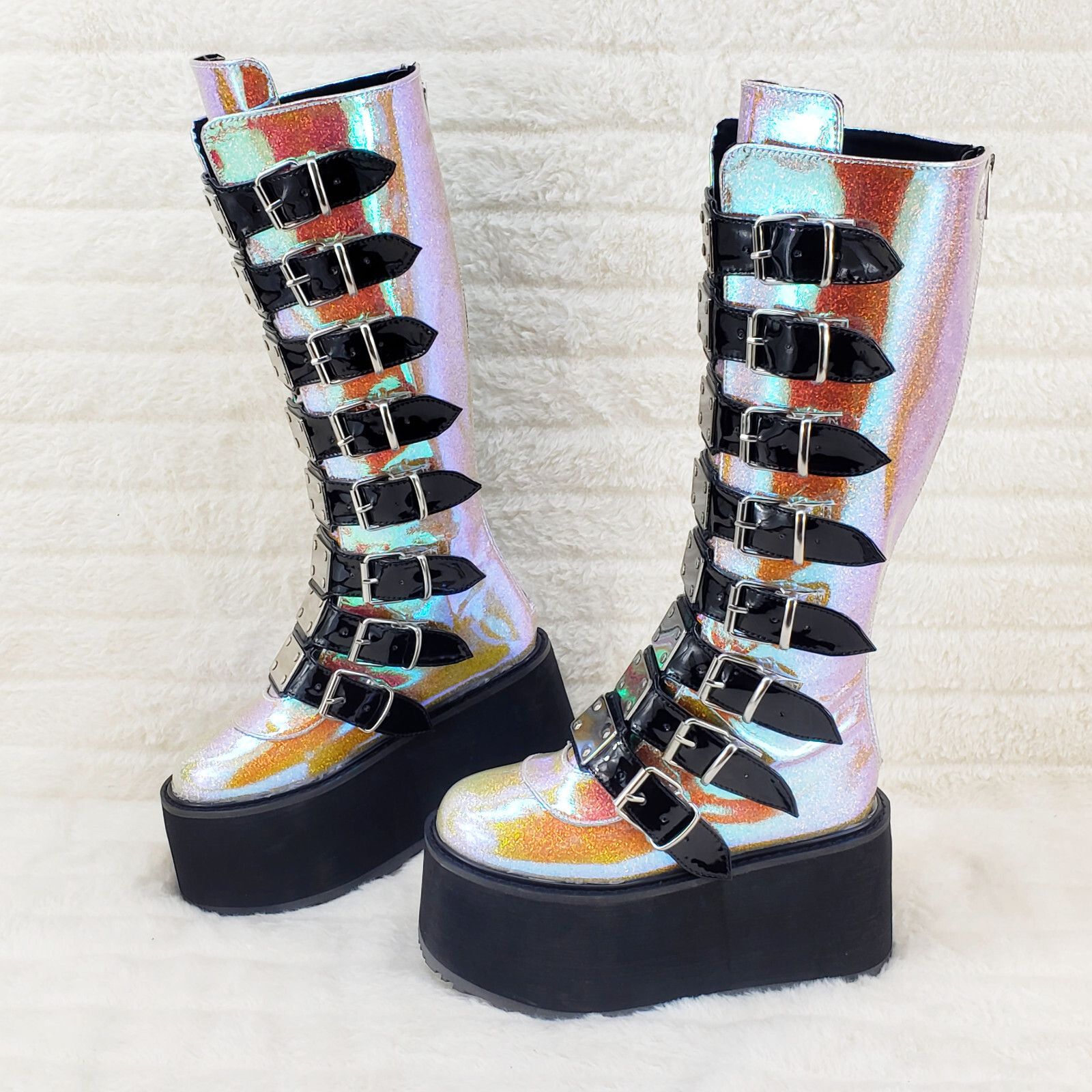 Demonia Cult DEMONIA Damned 318 Multi Strap 3.5" Platform Cyber Punk Knee Size US 6 / IT 36 - 6 Thumbnail