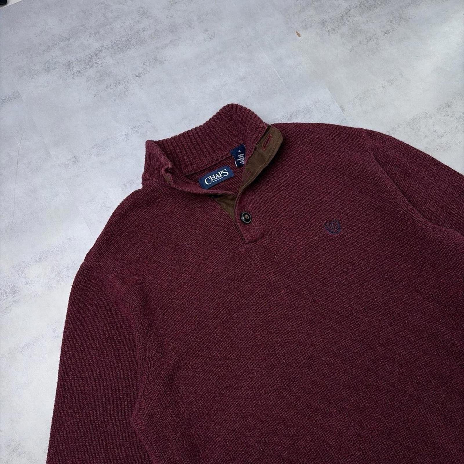 Chaps Y2K Chaps Ralph Lauren Knit Leather Patch Button Up Sweater Size US M / EU 48-50 / 2 - 6 Thumbnail
