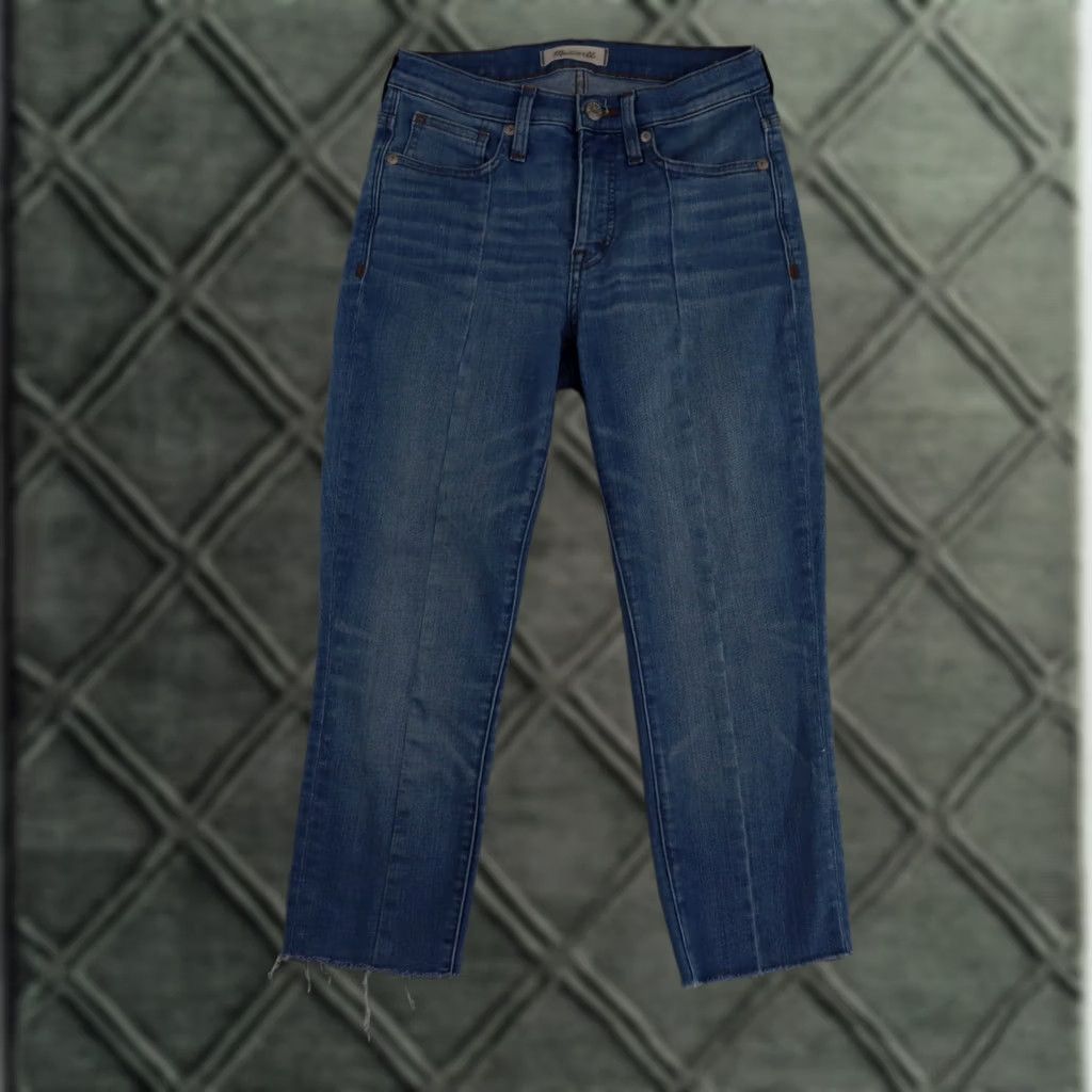 Madewell Madewell Jeans Women 25 Blue 9" High Rise Skinny Button Fly Distressed Frayed Size 42" / US 20 - 1 Thumbnail