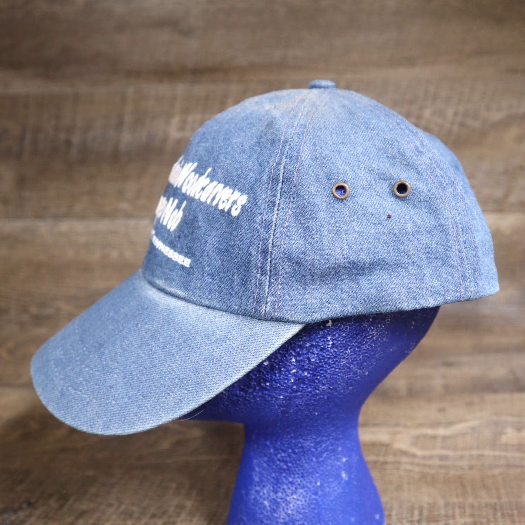 Vintage Nawger Nob Townsend TN Denim Blue Distressed Hat - Smoky Mountain Woodcarvers Cap, Adjustable, Men, Denim Cotton, Blue, Casual Comfort Size ONE SIZE - 5 Thumbnail