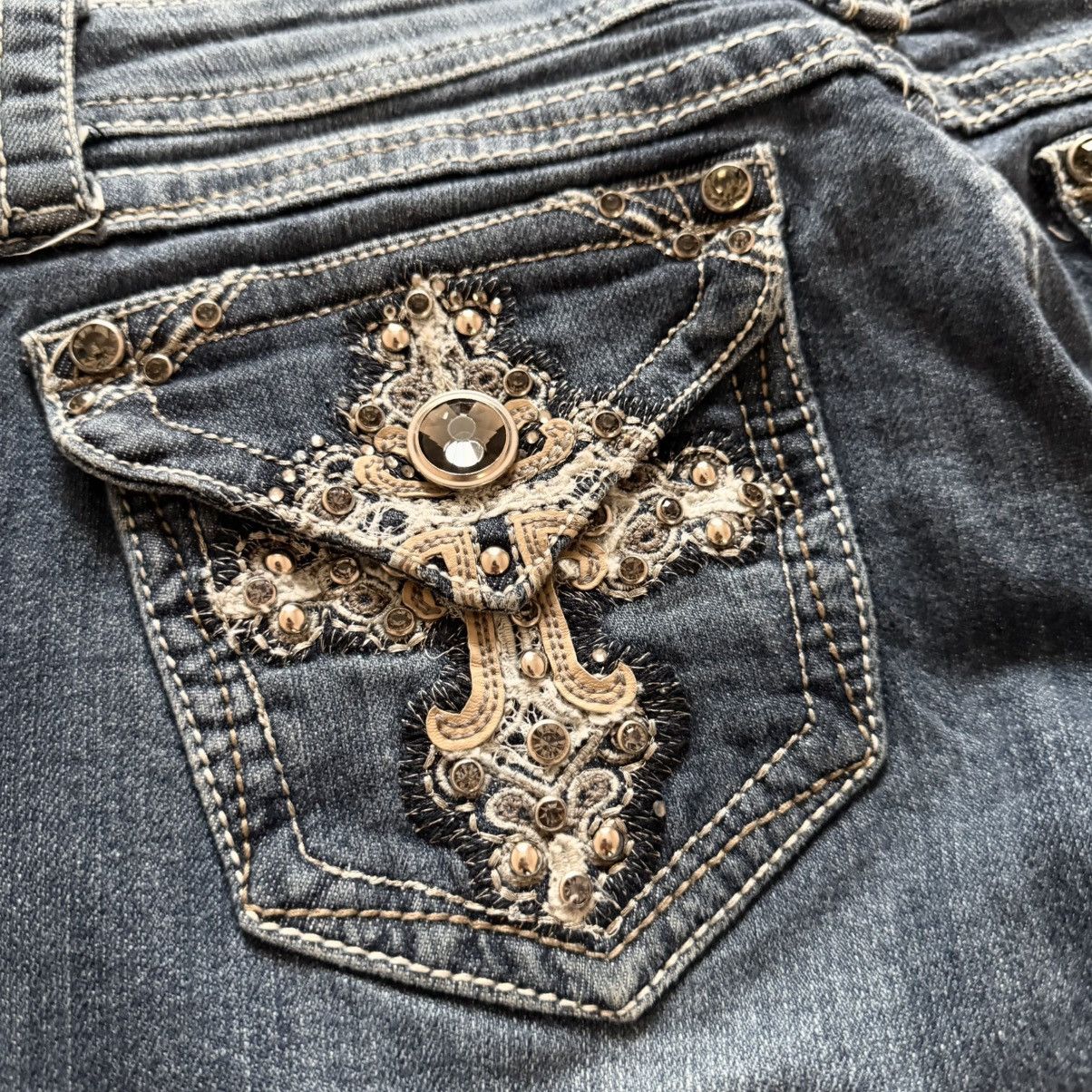 Undercover Y2K Crosses Hysteric Glamour Style ERD Jeans Ed Hardy Vibe Size 31" - 5 Thumbnail