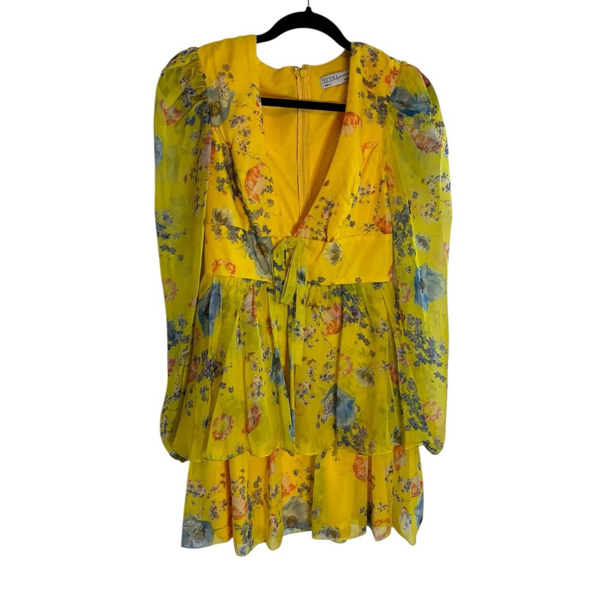 Mac Duggal Mac Duggal vNeck Mini Dress Yellow Floral Chiffon SIze 6 Size M / US 6-8 / IT 42-44 - 4 Thumbnail