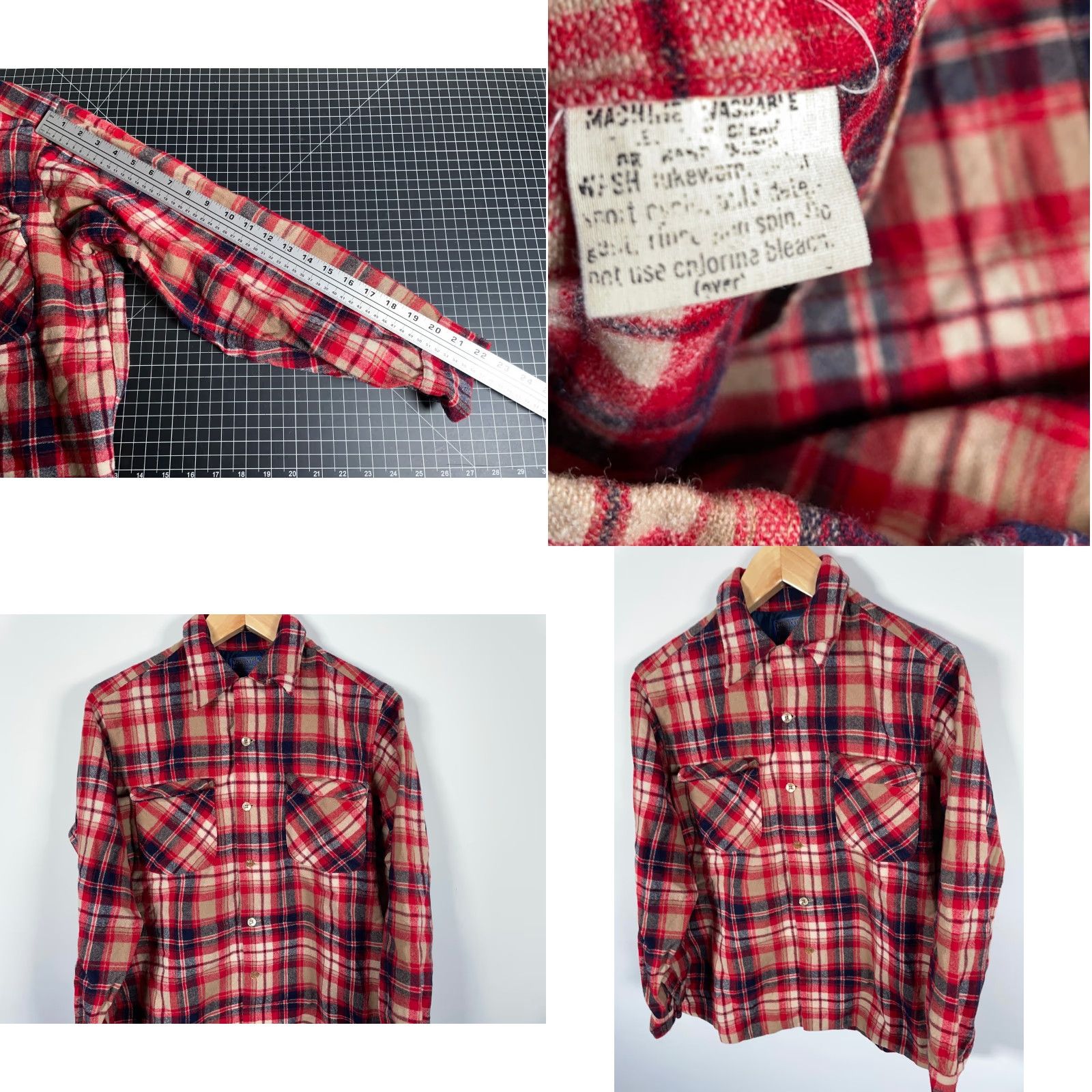 Pendleton VINTAGE Pendleton Wool Flannel Shirt Mens Large Red Beige Plaid USA 70s Loop Collar Button-Up Long Sleeve Collared Shirt Size US L / EU 52-54 / 3 - 8 Thumbnail