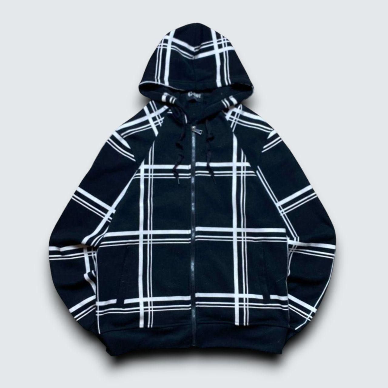 Japanese Brand 00s Striped Boxy Hoodie Black/White XL Size US XL / EU 56 / 4 - 1 Thumbnail