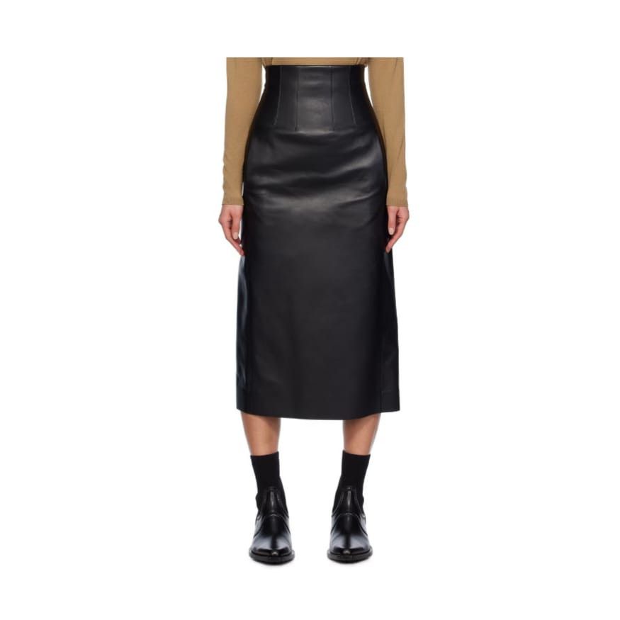 Chloe o1y0825 Leather Midi Skirt in Black Size 36" / US 14 / IT 50 - 1 Thumbnail