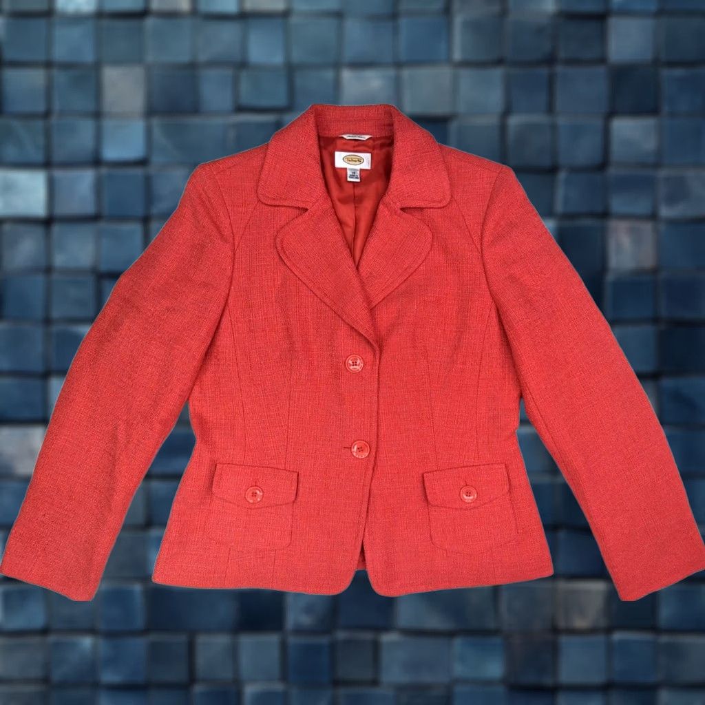 Talbots Talbots Blazer Women 10 Tweed Wool Blend Short Pink 2-Button Vermilion (Deep Orange Red) Size L / US 10 / IT 46 - 1 Thumbnail