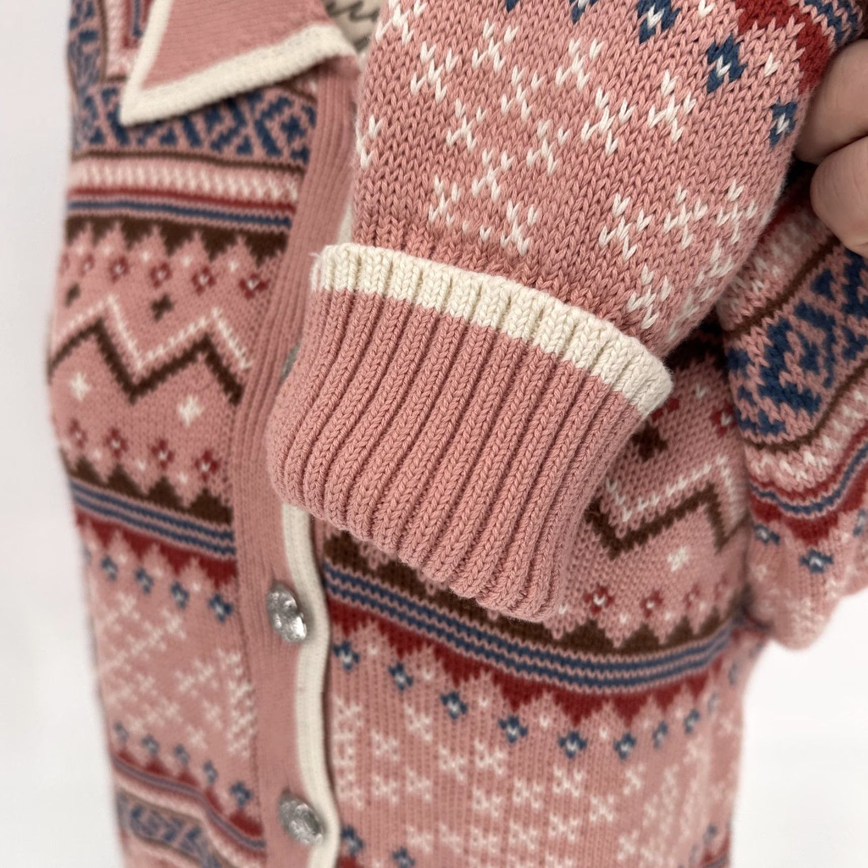Veronica Beard VERONICA BEARD Sweater Womens Medium Pink Fair Isle Collared Cardigan Ski Knit Size M / US 6-8 / IT 42-44 - 5 Thumbnail