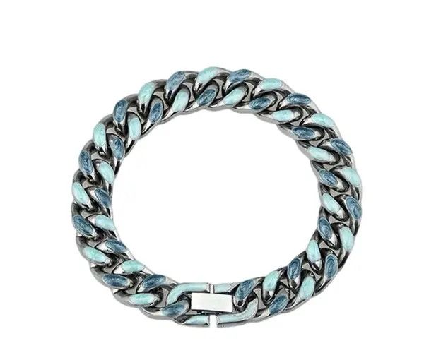 Jewelry Silver Blue Chain Link Bracelet, Chunky Metal Bracelet Size ONE SIZE - 4 Thumbnail