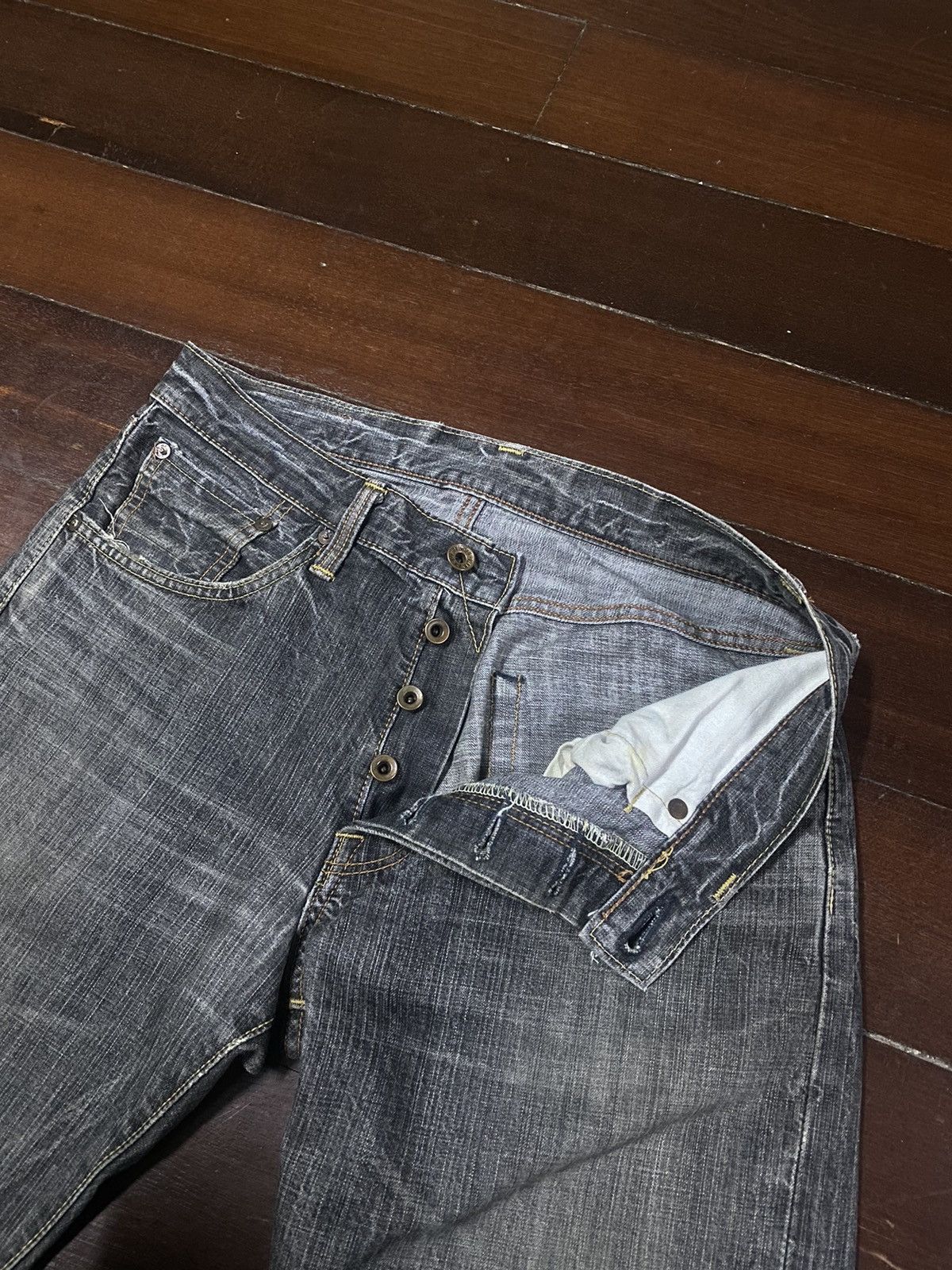 Edwin Vintage Edwin 505 BXX Selvedge FLARE JEANS THUNDER Size US 33 - 9 Thumbnail