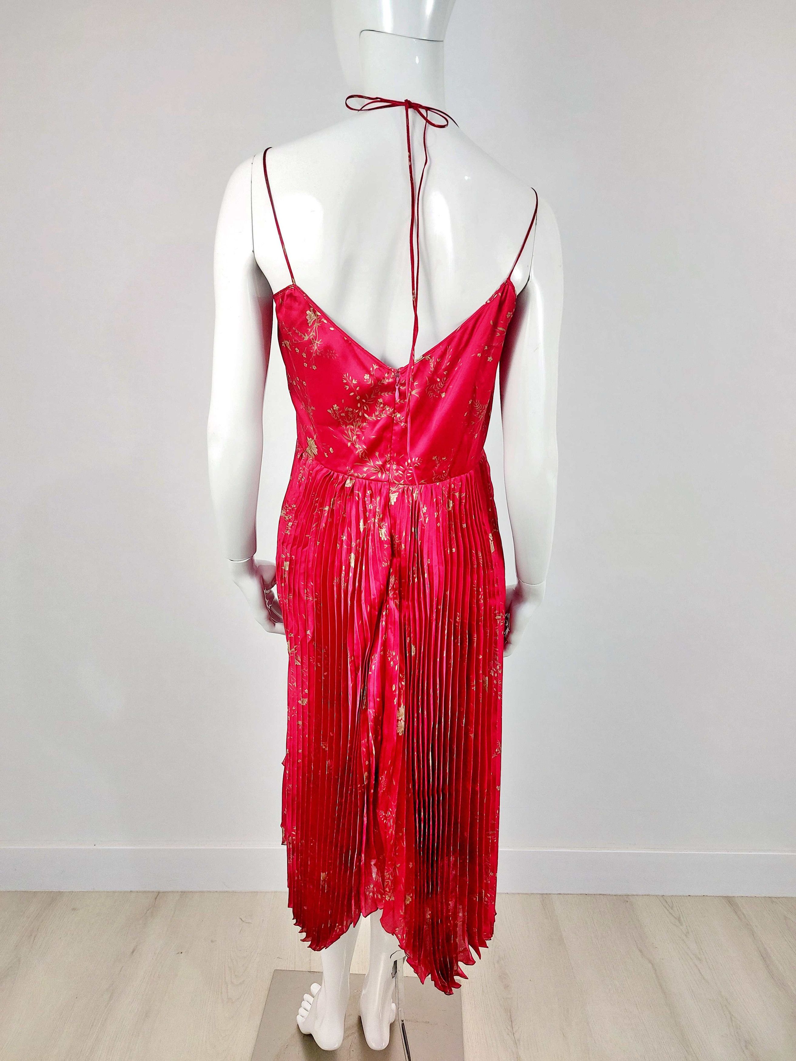 John Galliano John Galliano Paris Red Silk Floral Micro Pleated Gold Dress Size M / US 6-8 / IT 42-44 - 11 Thumbnail