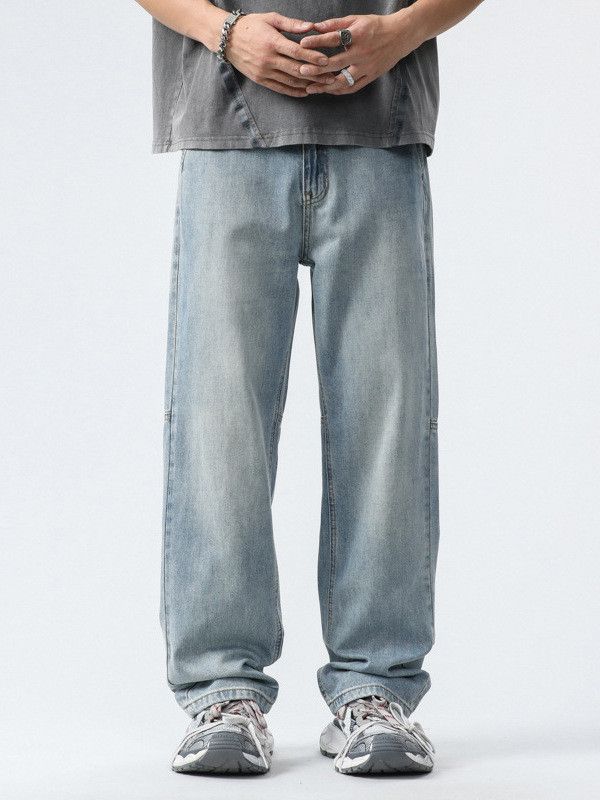 Japanese Brand Men's patchwork straight leg loose light-colored jeans Size US 32 / EU 48 - 1 Thumbnail