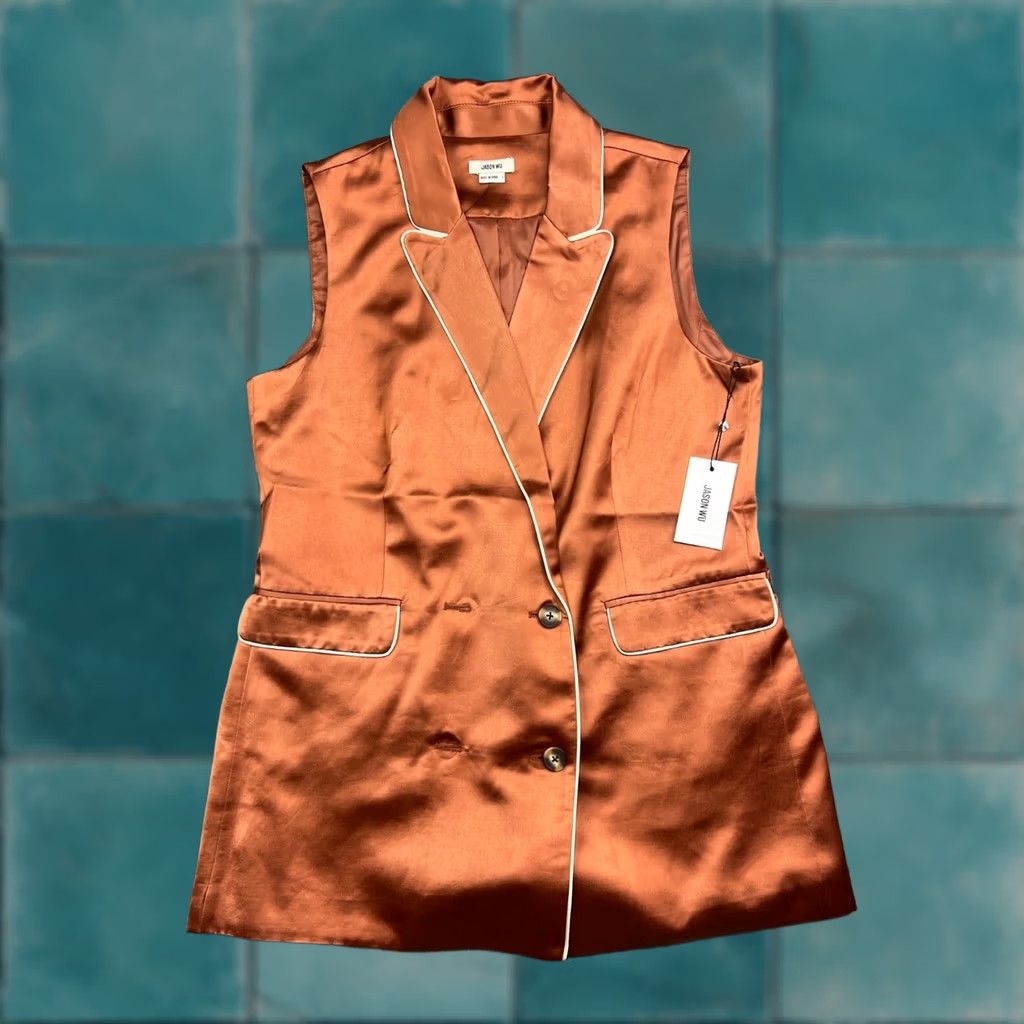 Jason Wu Jason Wu Vest Women's L Bronze Copper Sleeveless Satin Button NWT Blazer Tunic Satin Button NWT Size L / US 10 / IT 46 - 1 Thumbnail