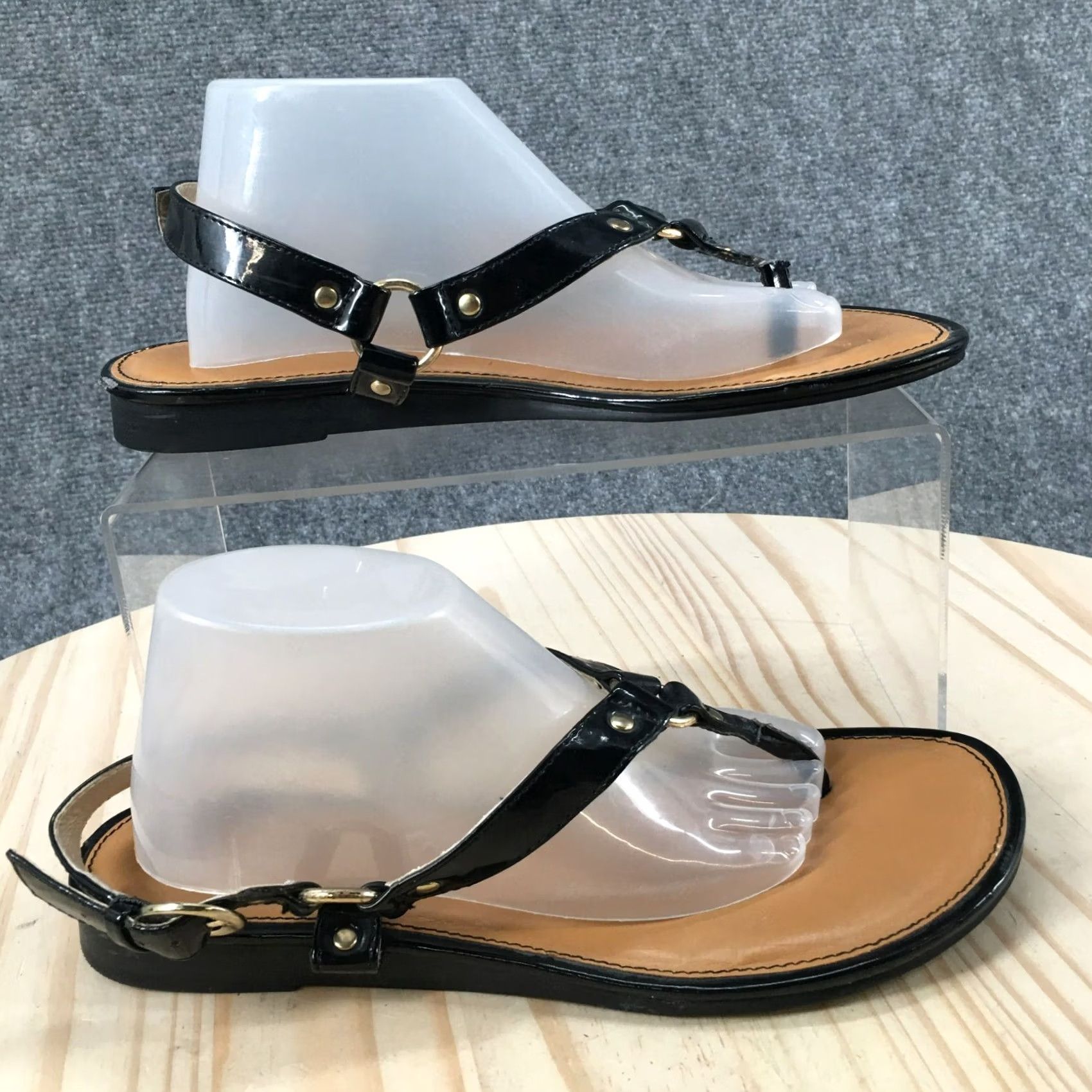 Vintage Bandolino Sandals Womens 6 M Delight Slingback Black Faux Leather Casual Buckle Shoes Size US 6 / IT 36 - 2 Thumbnail