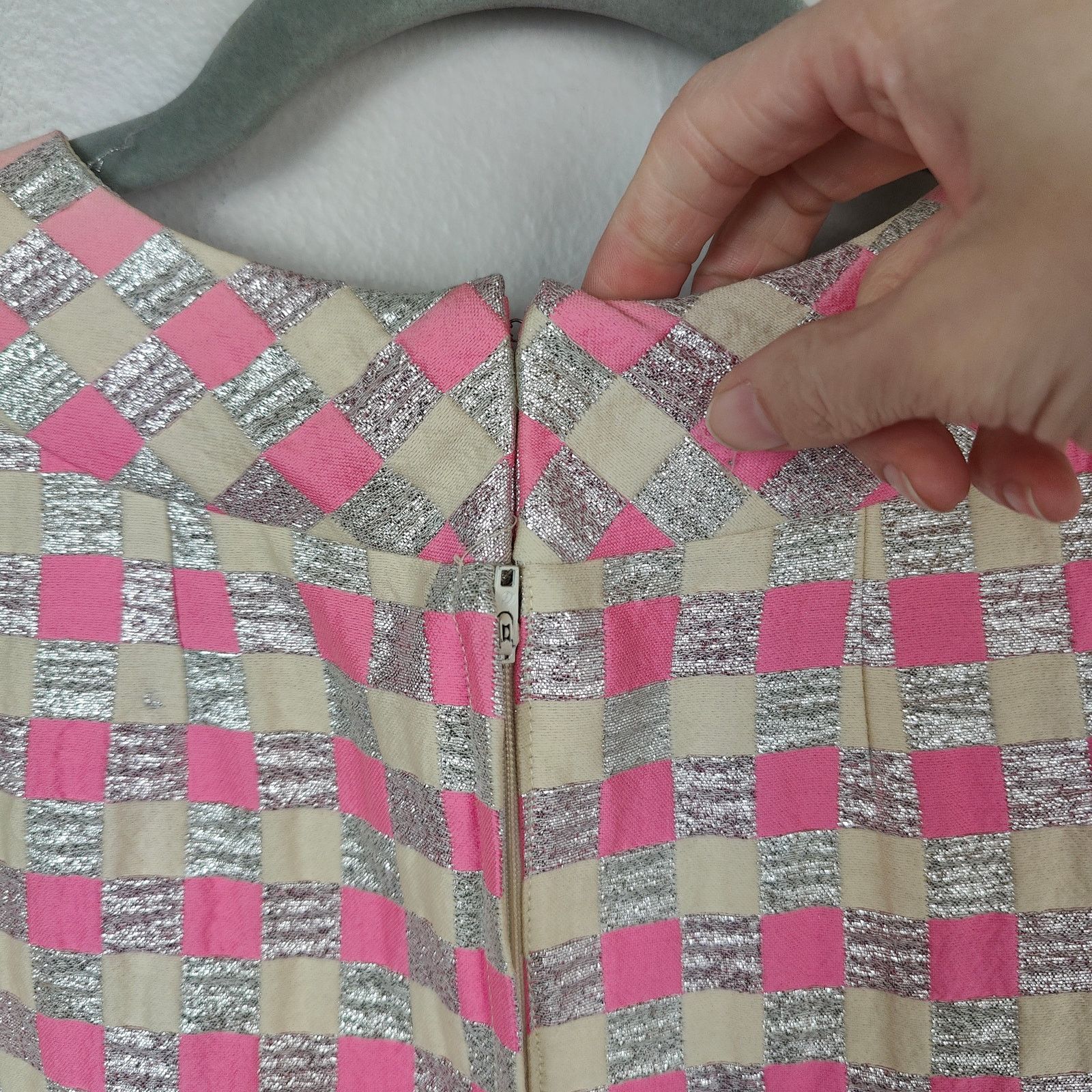 Other Vintage 60s Kiki Hart Dress Womens 8 Pink Silver Check Size M / US 6-8 / IT 42-44 - 8 Thumbnail