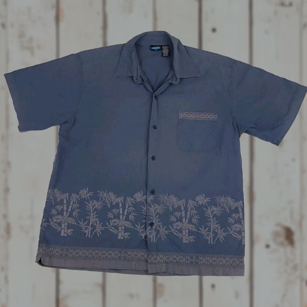 KAVU VINTAGE KAVU Shirt Mens L Blue Bamboo Pattern Hawaiian Camp Cotton USA Summer FADED Size US L / EU 52-54 / 3 - 1 Thumbnail