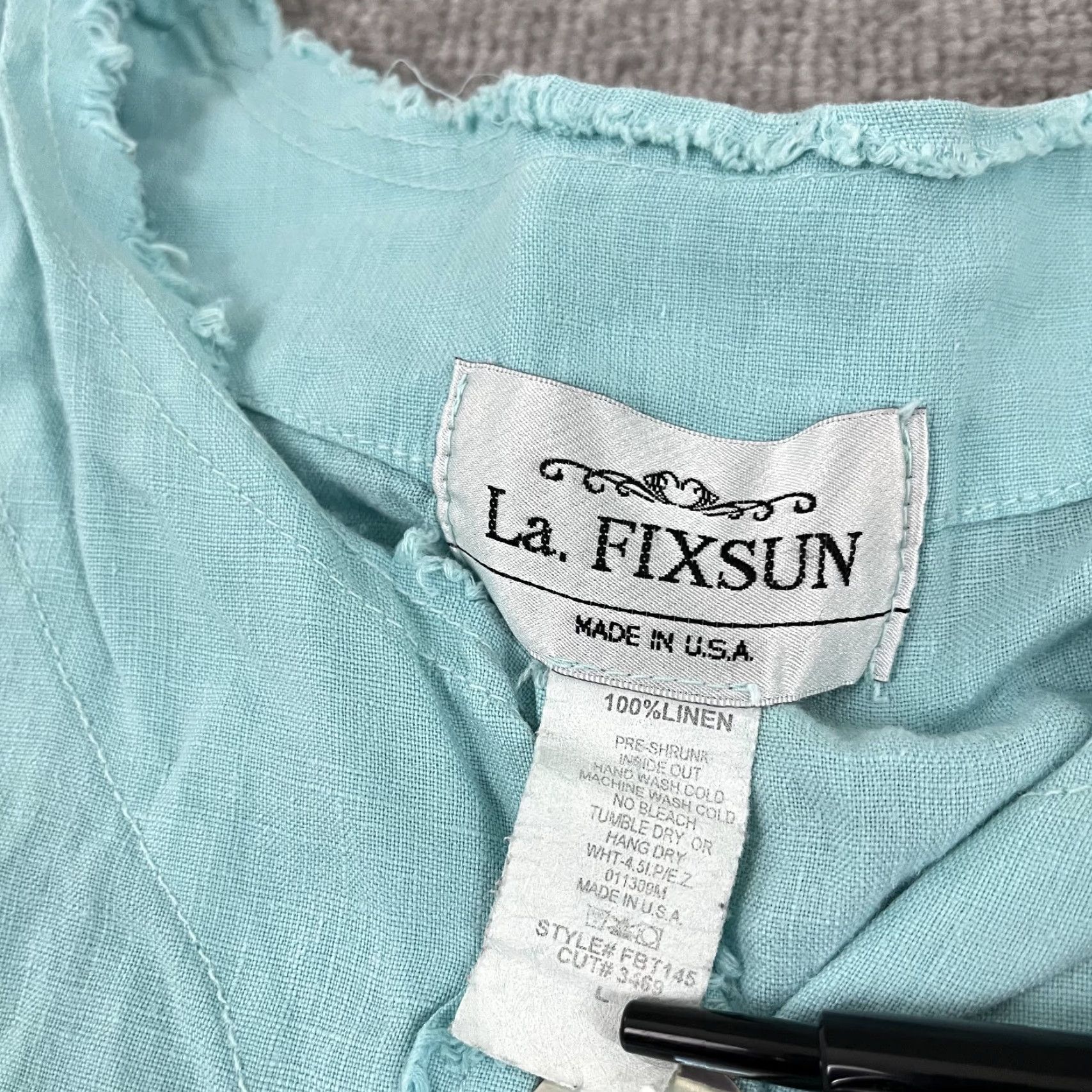 Vintage VINTAGE LA. FIXSUN Button Up Shirt Womens Large Oversized Boxy Blue Linen Side Shirring Size L / US 10 / IT 46 - 2 Thumbnail