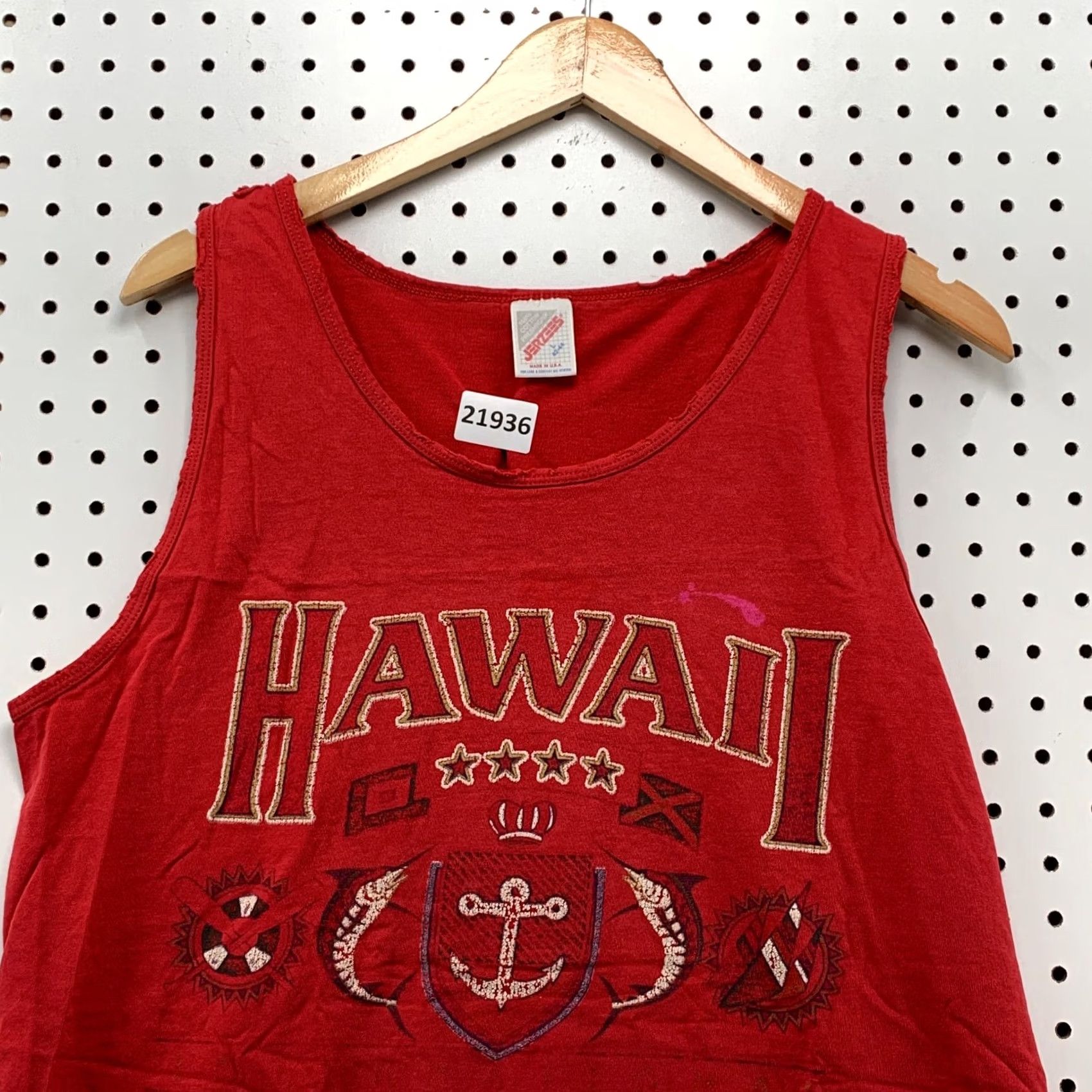 Jerzees VINTAGE Hawaii Tank Shirt Red XS Adult Small 19.5x26.5 Sleeveless Crest Logo Nike Shirt Size US S / EU 44-46 / 1 - 2 Thumbnail