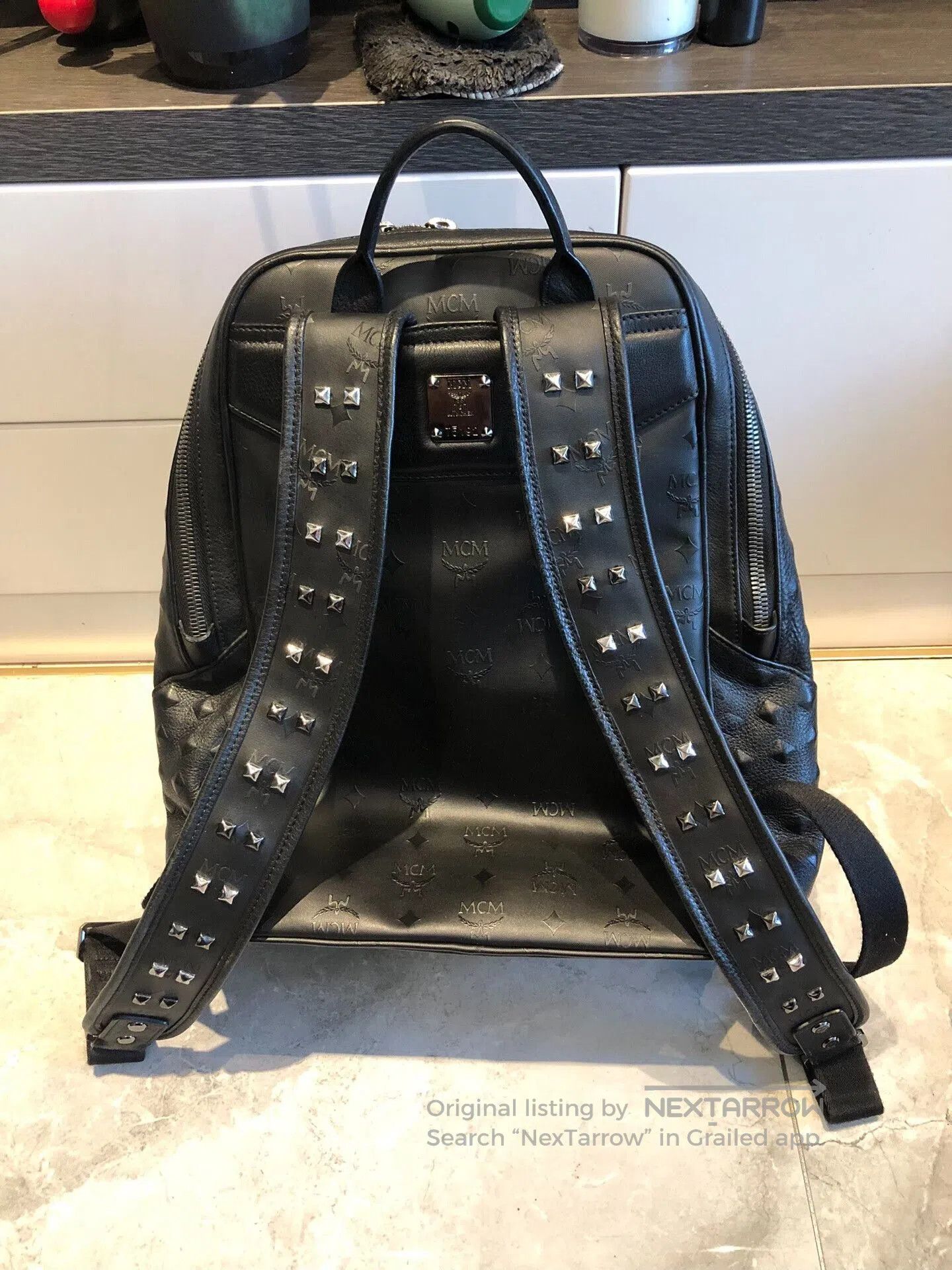 MCM Large Black Studded Backpack.