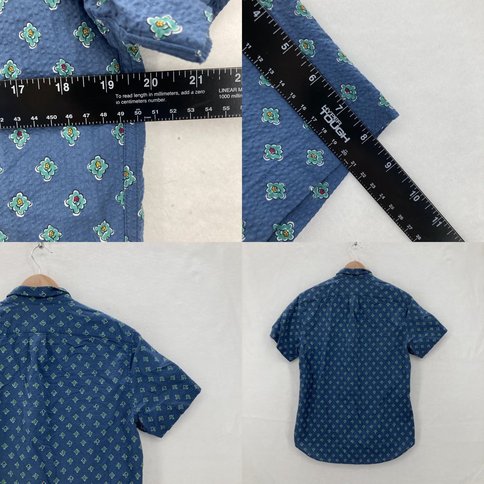 J.Crew J.Crew Shirt Mens Small Blue Classic Short Sleeve Floral Medallion Seersucker Shirt Size US S / EU 44-46 / 1 - 8 Thumbnail