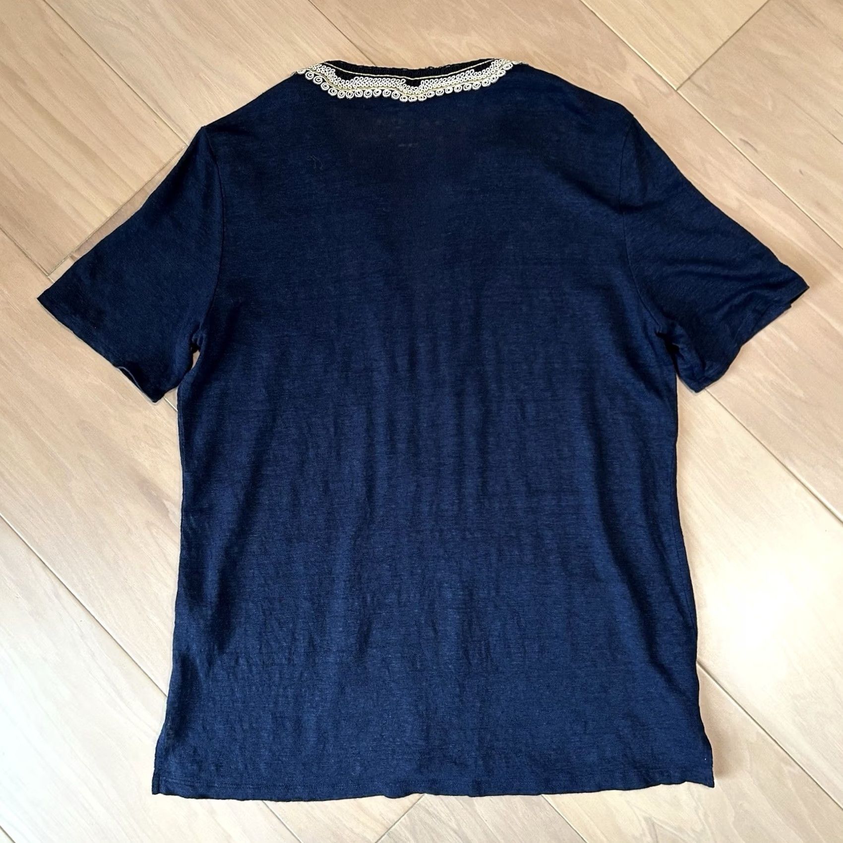 Tory Burch VINTAGE Tory Burch Liliana Embroidered Slub-Knit Linen Tee In Tory Navy Women’s M Size M / US 6-8 / IT 42-44 - 2 Thumbnail
