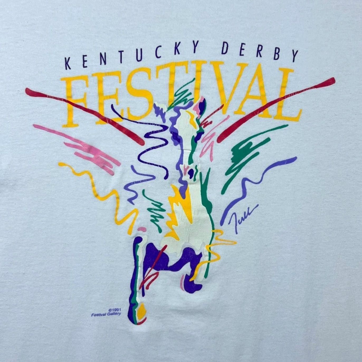 Fruit Of The Loom VINTAGE Kentucky Derby Festival Souvenir T-Shirt XL White Graphic Print 1991 Mens Size US XL / EU 56 / 4 - 4 Thumbnail