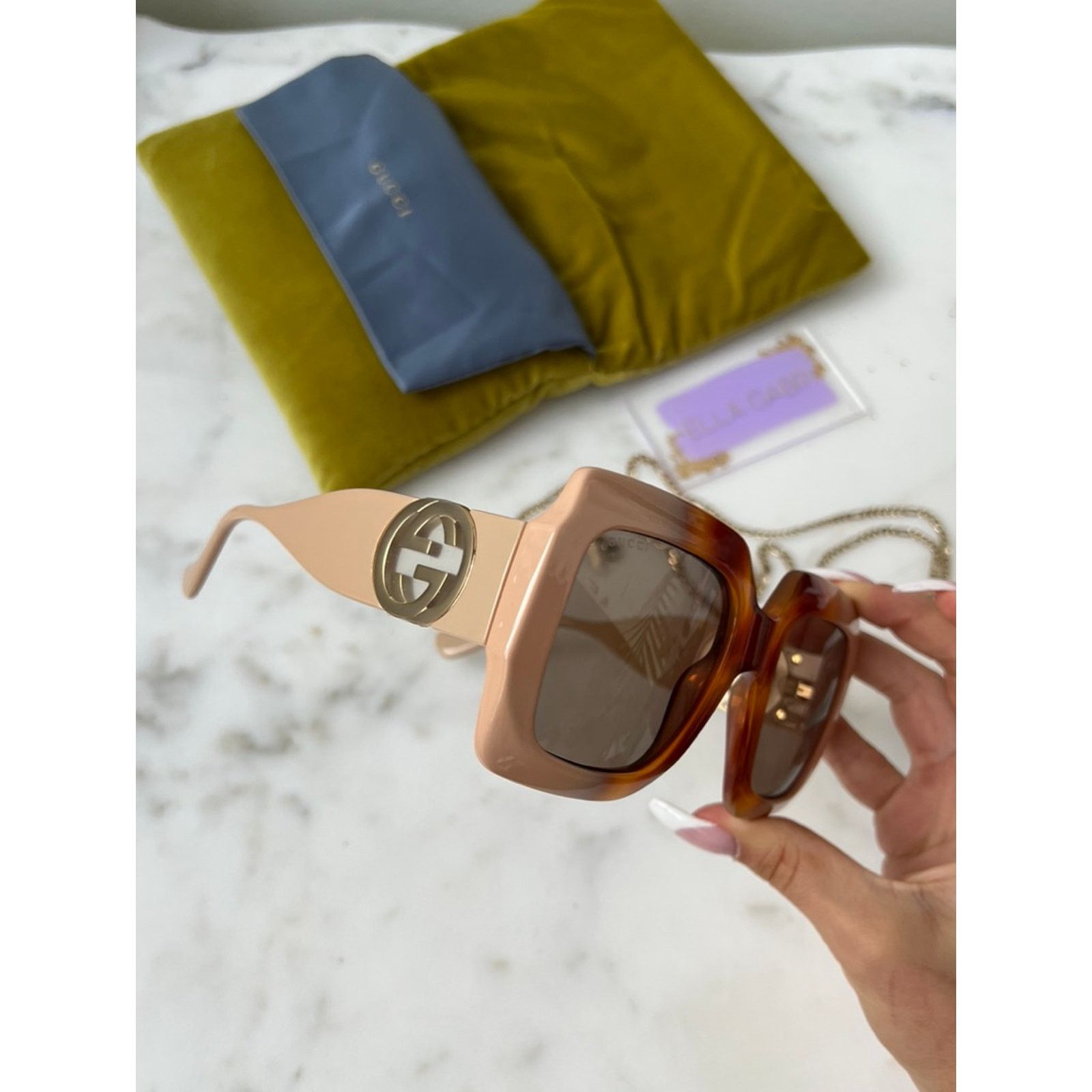 Gucci NEW Gucci GG1022S Brown Chain Oversized Logo Sunglasses Size ONE SIZE - 7 Thumbnail