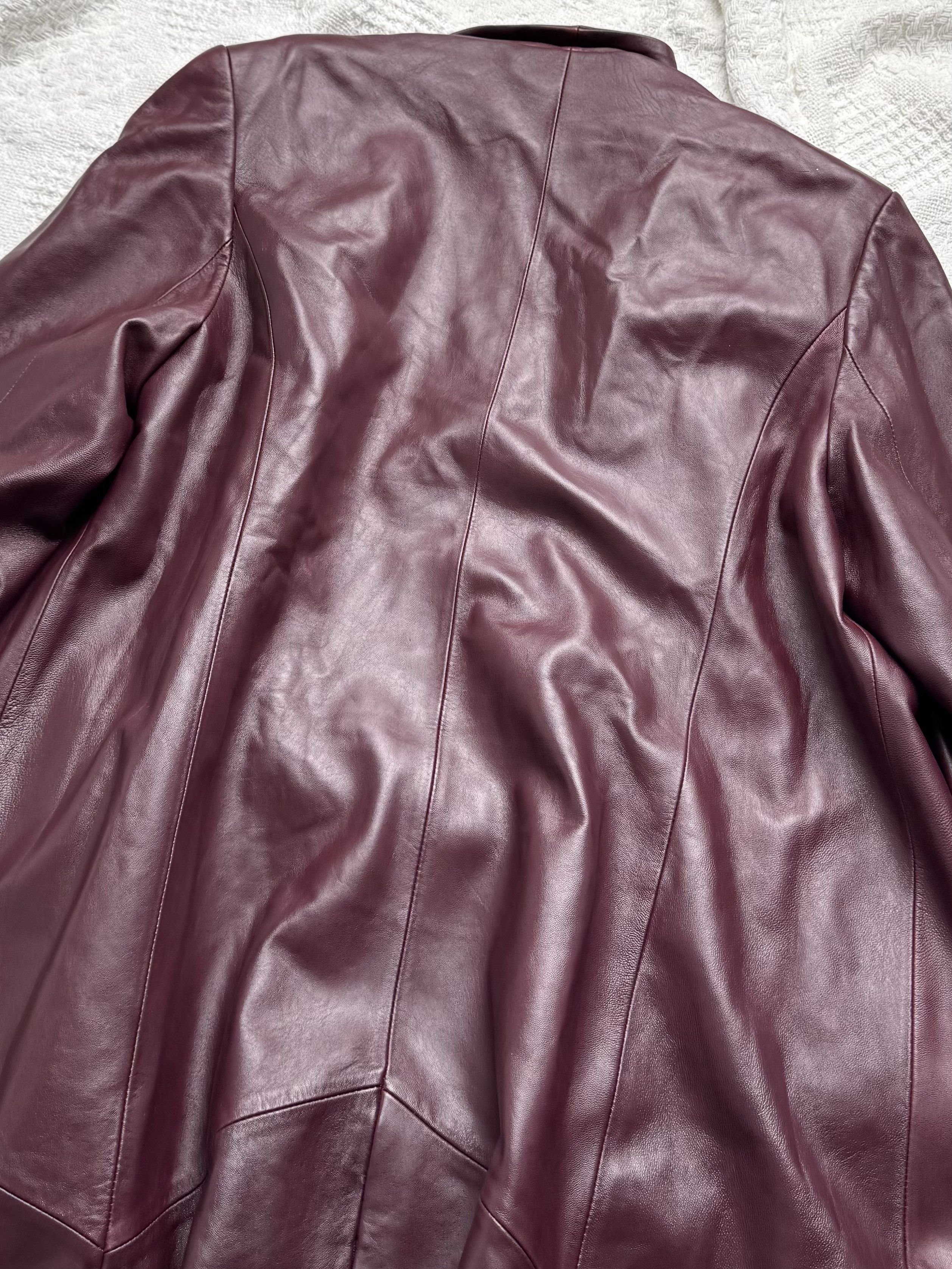 Vintage Vintage Burgundy Leather Long Coat Zip Front Minimalist Size XL / US 12-14 / IT 48-50 - 10 Thumbnail