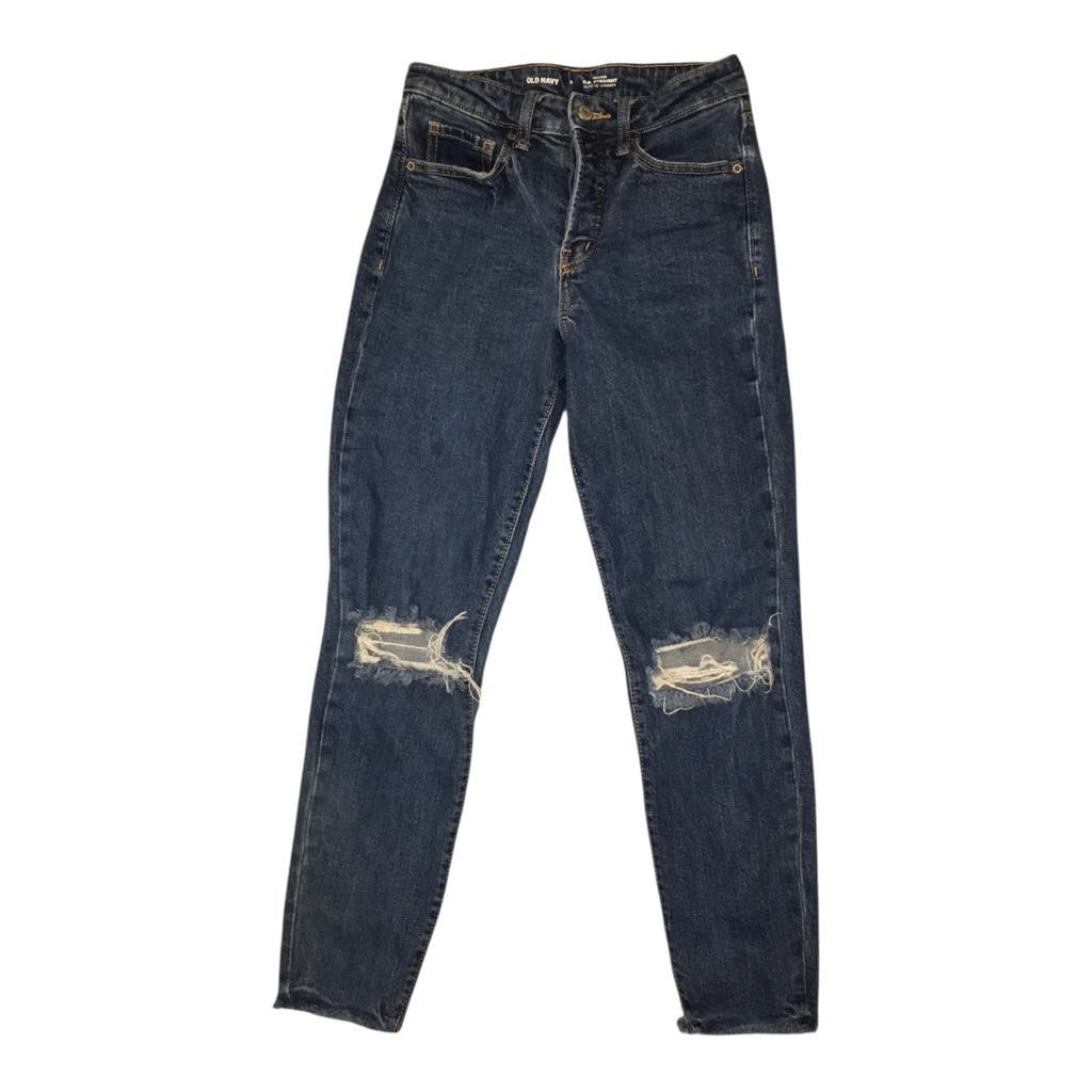 American Eagle Outfitters Old Navy High-Rise O.G. Straight Jeans Distressed Holes Sz 0 Size 25" / US 0 / IT 36 - 1 Thumbnail