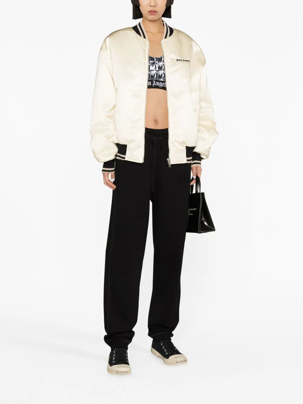 Palm Angels o1y1125 Bomber Jacket in Cream/Black Size S / US 4 / IT 40 - 4 Thumbnail