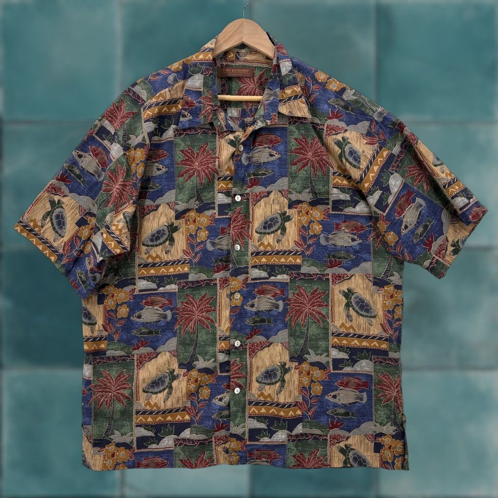 Tori Richard VINTAGE Tori Richard Shirt Mens XL Blue Hawaiian Turtle Fish Camp Made USA 90s Size US XL / EU 56 / 4 - 1 Thumbnail