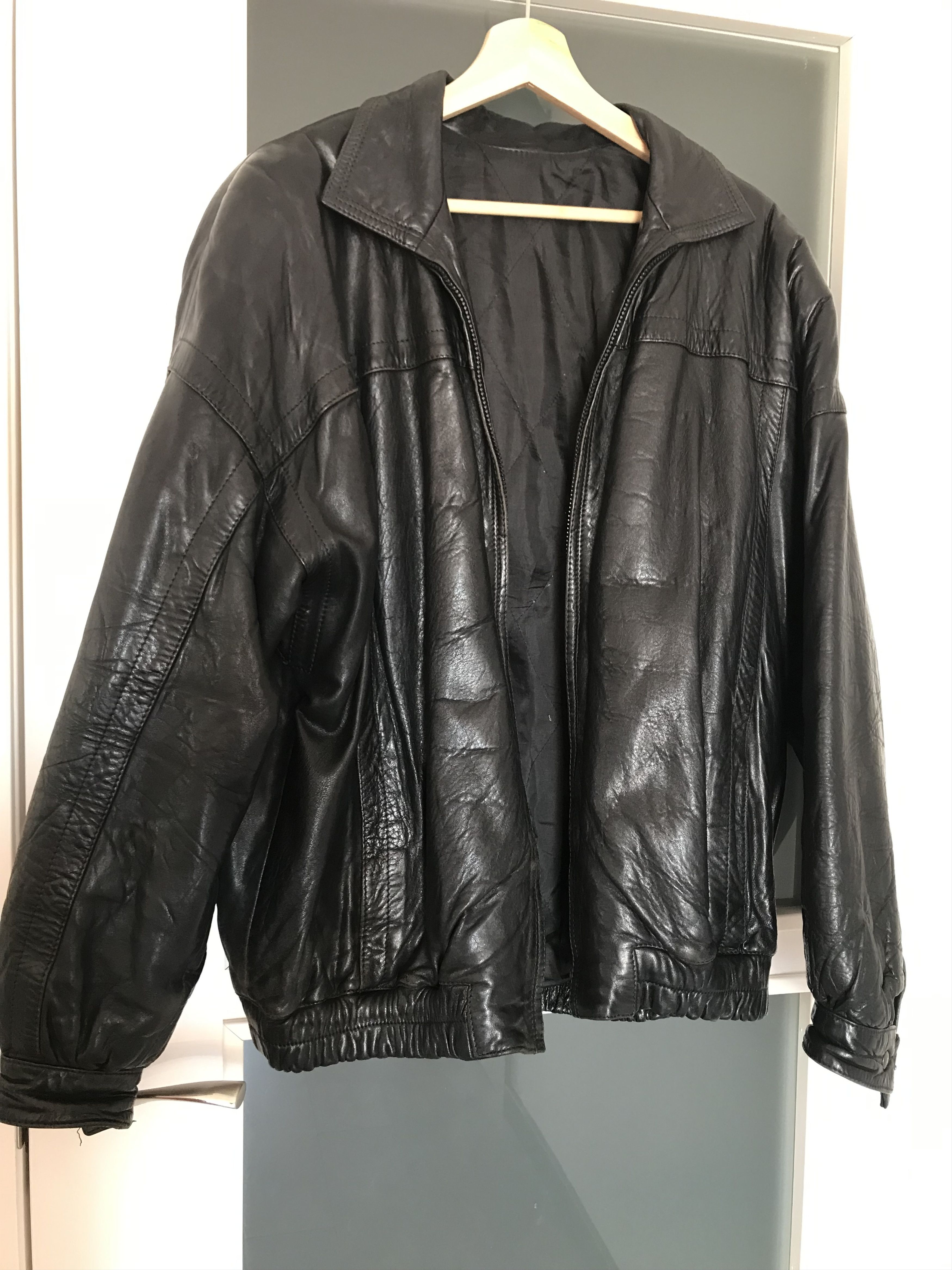 image of Vintage Leather Jacket in Black, Men's (Size Large)