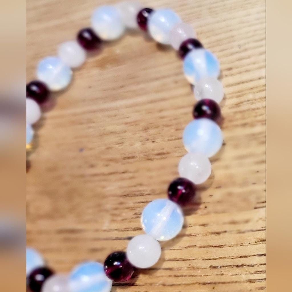 Handmade Natural Garnet Rose Quartz Opalite Crystal stretch bracelet Size ONE SIZE - 3 Thumbnail