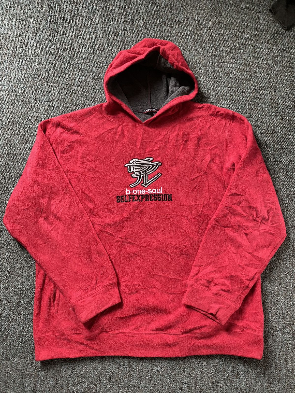 image of Skategang Vintage B One Soul Velvet Center Logo Hoodie in Red Velvet, Men's (Size Medium)
